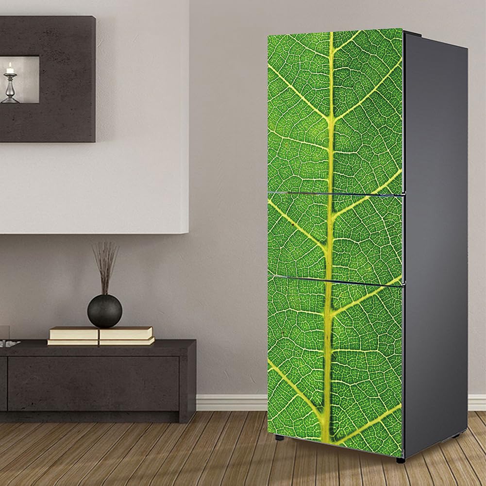 Myxjx Green Fridge Wrap, Full Covering Door Fridge Covers Skins Wall Stickers For Kitchen Decal, Leaves Vein