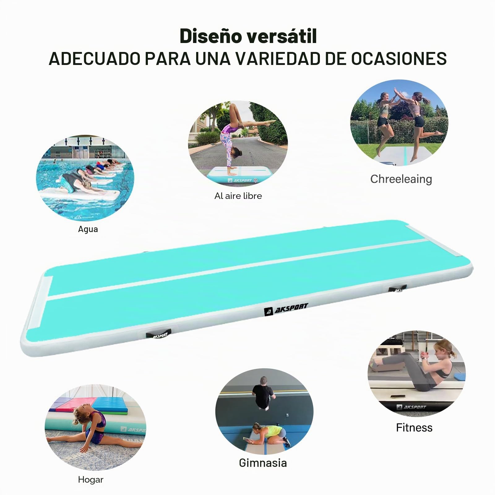 AKSPORT Esterilla hinchable de aire para tumbling 3/4/5/6 m 10/20 cm alto con bomba