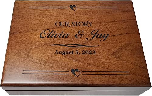 Caja de regalo de boda grabada, recuerdo de aniversario personalizado con nombres y fecha para parejas