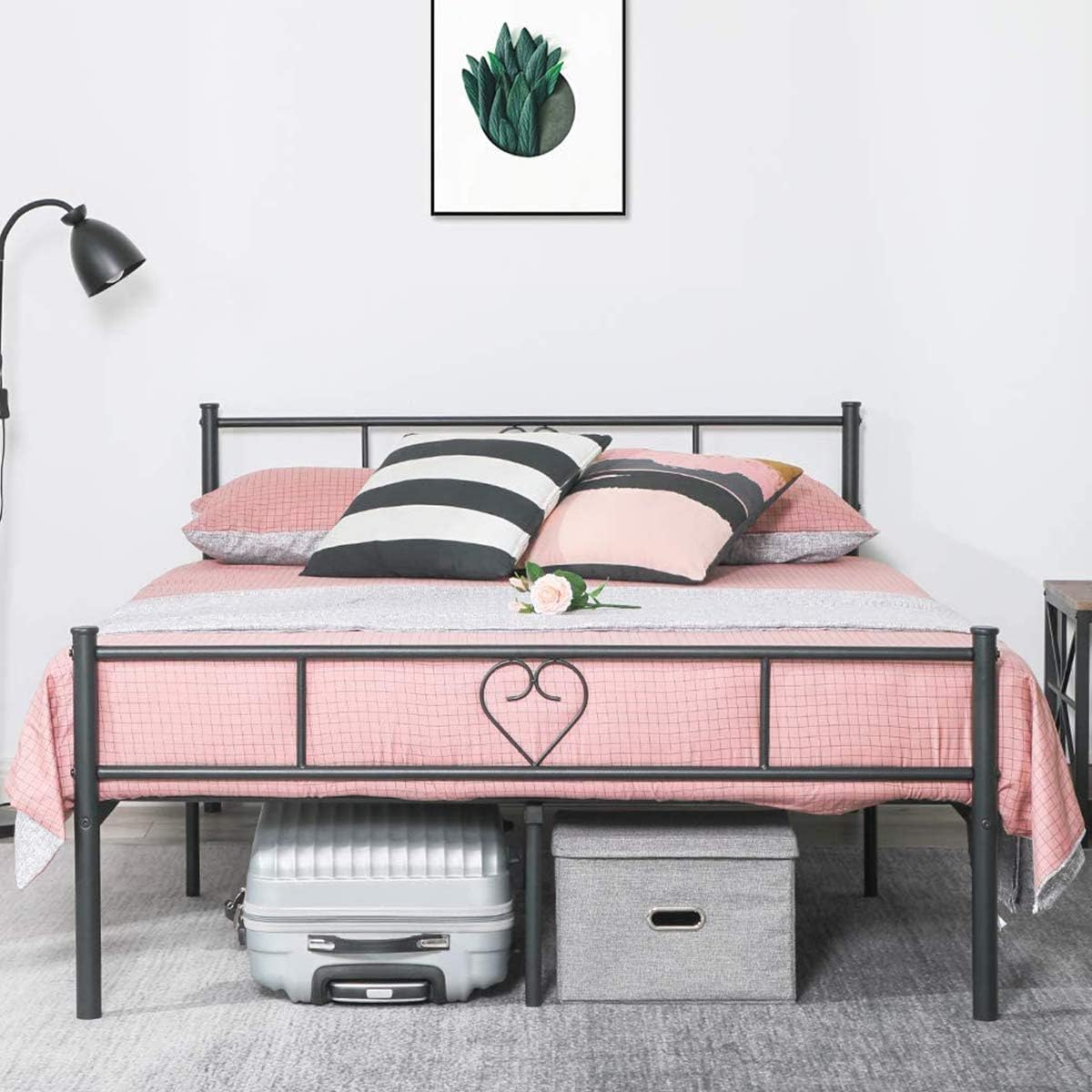Lit King Zinus Nicholas 160x200 Cm - Cadre Métal Noir 31 Cm Haut Avec Tête Et Pied - Style Vintage Moderne