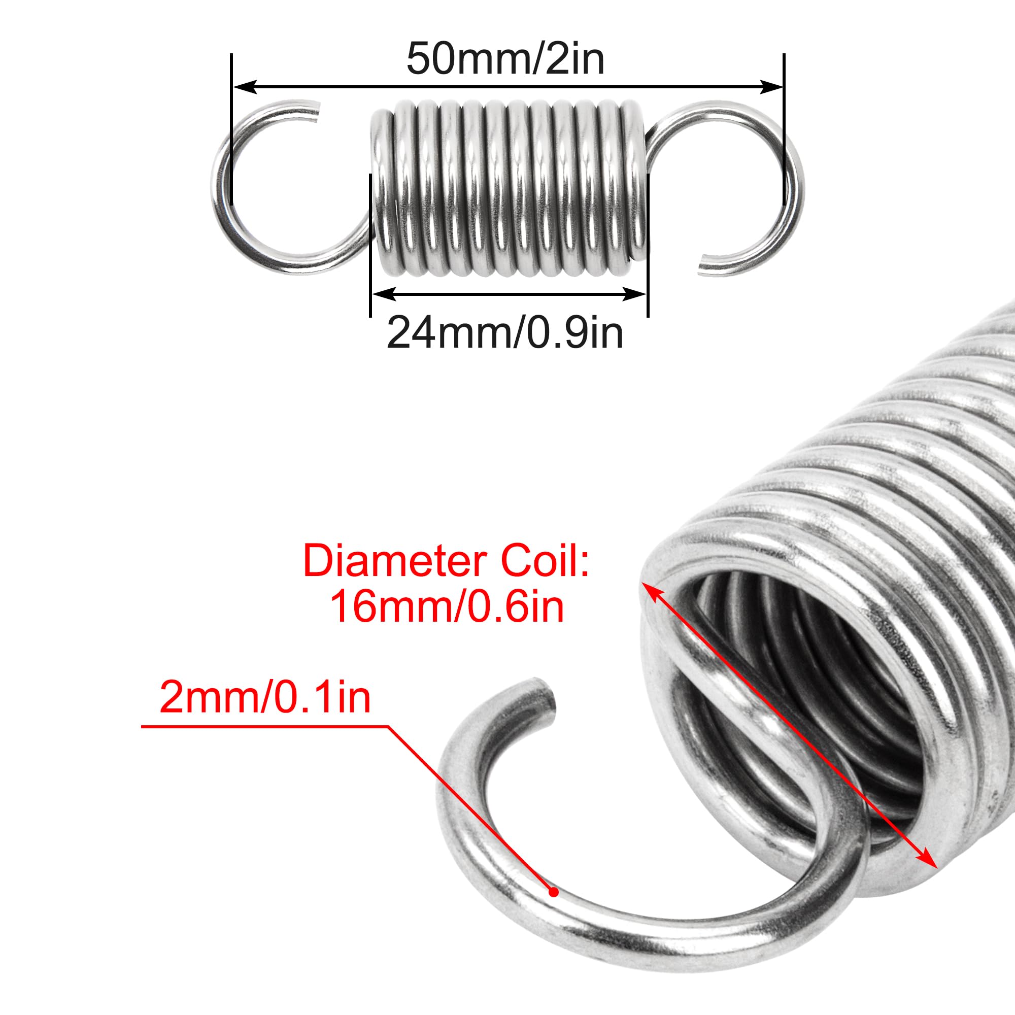 Produktbild von GUNGY Zugfedern Mit Haken – Klavierdraht Spannfedern 115 Mm, Außen-Ø 16 Mm, Draht-Ø 2,3 Mm, Max. Zugkraft 16,1 Kg, 2 Stück – Ideal Für Heimwerk & Reparatur
