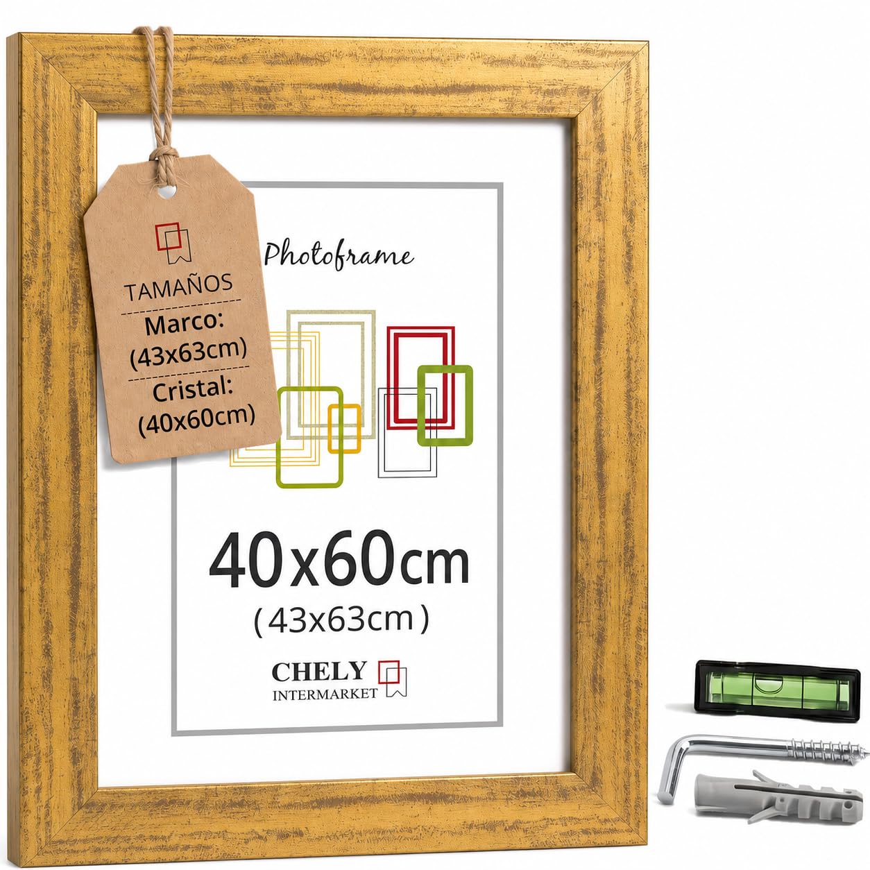 CHELY INTERMARKET MOD-254 Marco Fotos Madera Dorado 40x60cm Estilo Nórdico Rústico Moderno Escandinavo Decorativo Cuadr…
