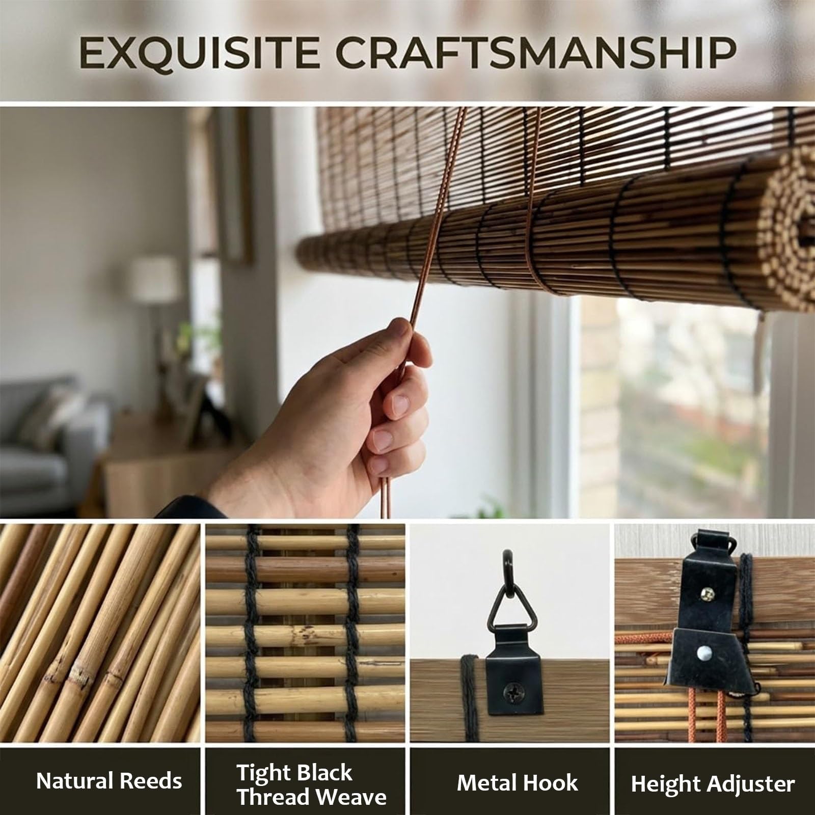 Rideau De Roseau Carbonisation Tissés À La Main, Store Enrouleur Bambou De Balcon, Stores en Bambou Rideau De Paille, pour Extérieur Patio(W39xH79IN(100x200CM))