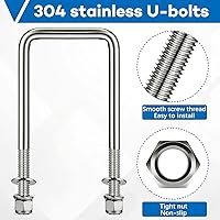 Vista 4 de 4 piezas Hotop pernos en U cuadrados de acero inoxidable 304 para remolque de barco con arandelas y tuercas Pernos en U de servicio pesado