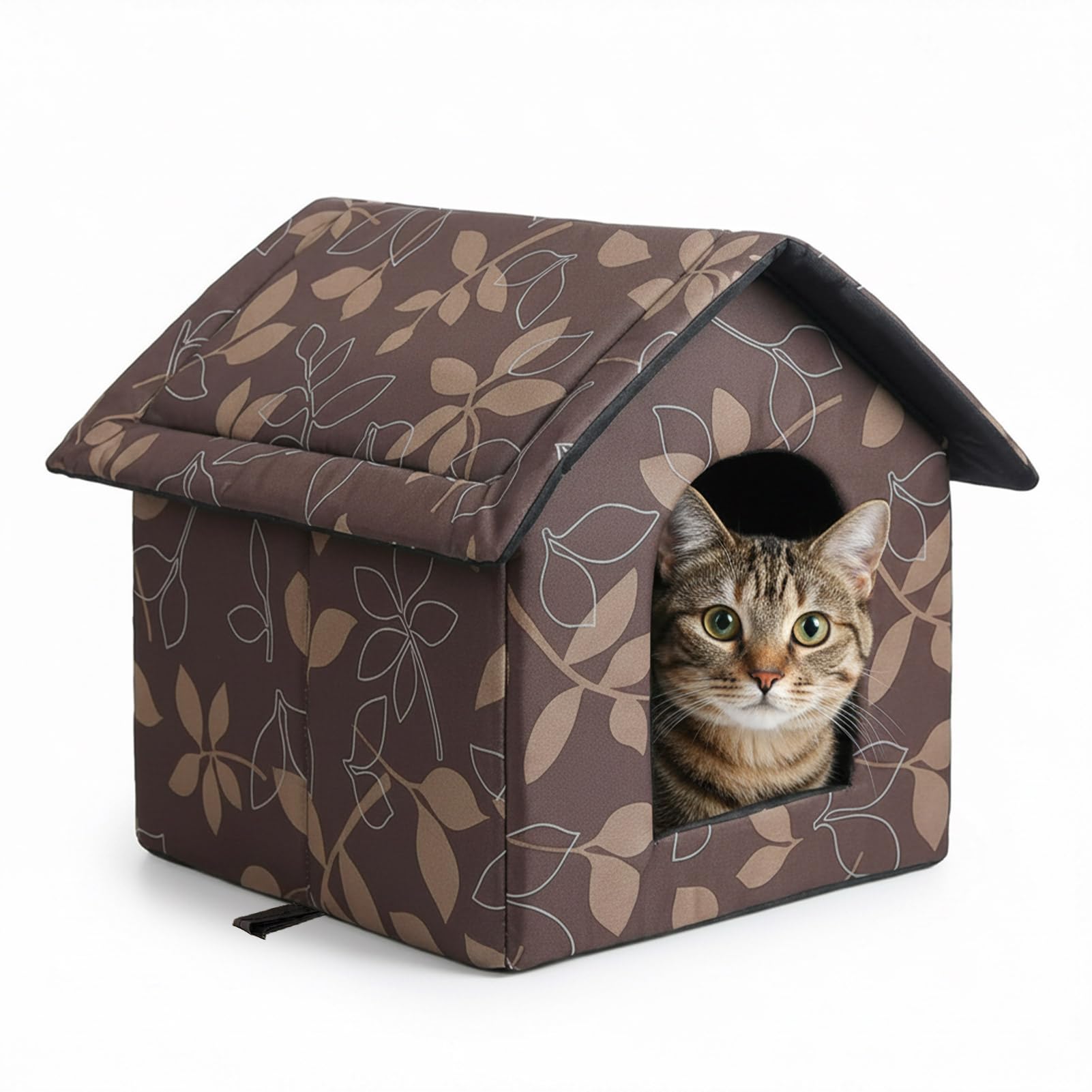 Casa para Gatos Cama Gato Cueva Impermeable y Lavable al Aire Libre Resistente a la Intemperie Tela Oxford con Almohadilla Extraíble Caseta Gato Exterior Desmontable Marrón 35x30x35 cm