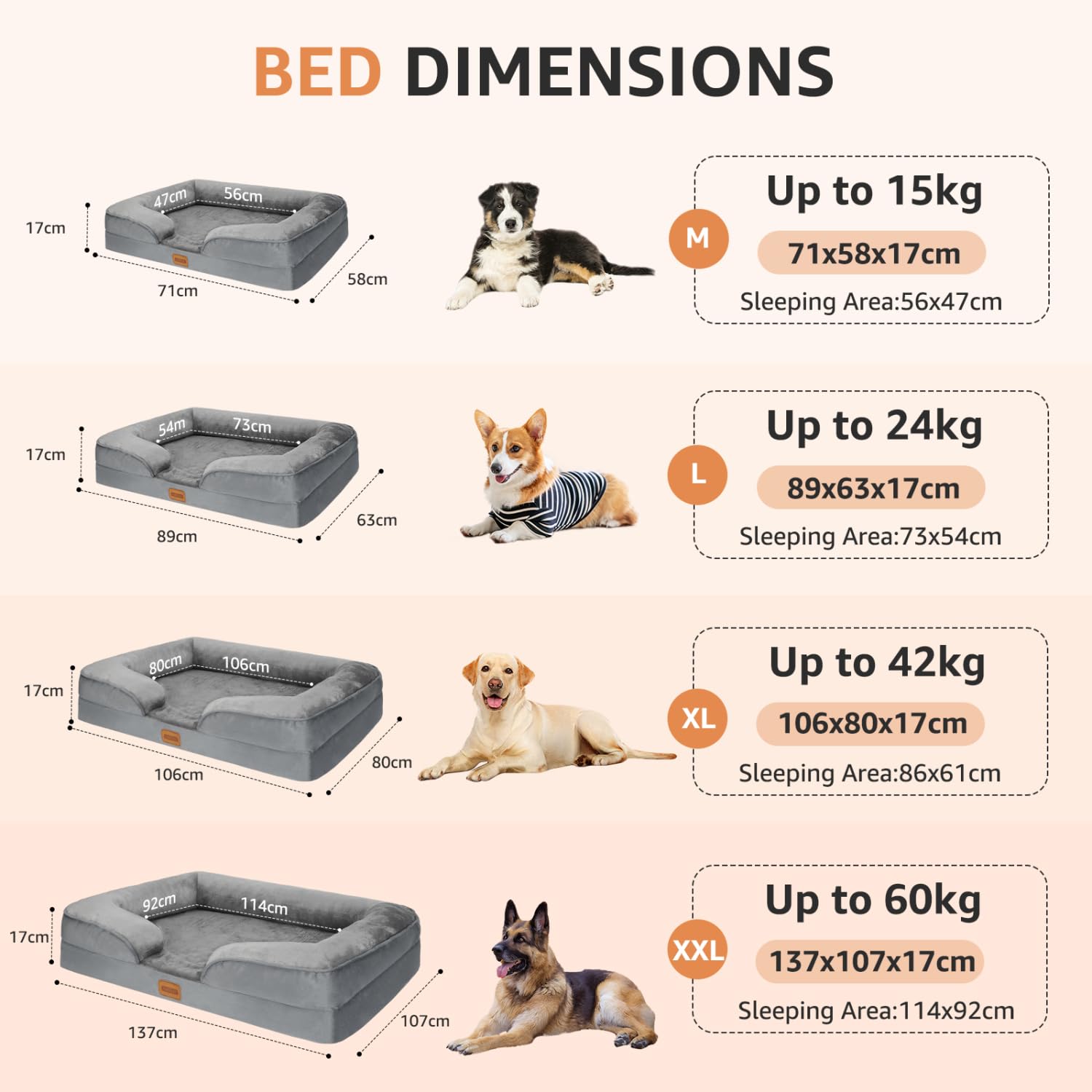 Nobleza Cama Perros Grande, 106x80x17cm, Sofá Perro con Espuma Viscoelástica, Cama Ortopédica Perros Lavable y Impermeable, Colchon Perro Medianos Desenfundable, Gris
