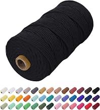 Uiopa Macrame Rope 2mm x 200m Natural Macrame Cord Cotton Cord Colorful Cord for Crochet Bags Wall Hanging Hanging Plant Basket DIY Decorations (Black)
