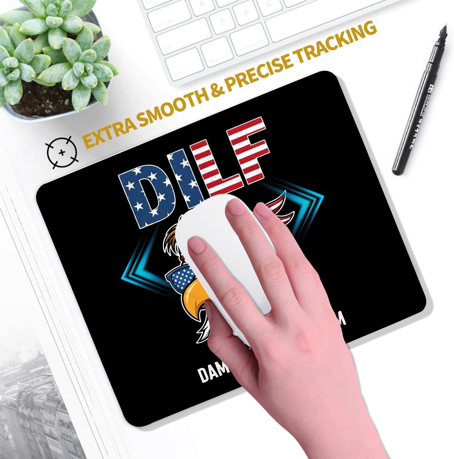 Mouse Pad, Smooth Fabric, Precise Cursor Positioning Mousepad for Wireless Mouse, Non-Slip Base, 9.5 x 7.9 Inch, DILF