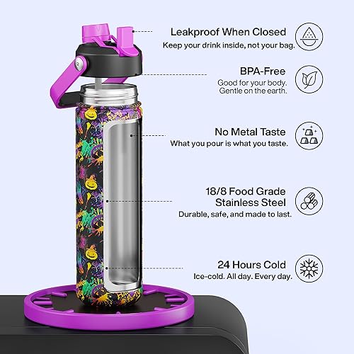 Miniatura 1009 de ENCOOL Botella de agua aislada con popote, de acero inoxidable, a prueba de fugas, sin BPA, al vacío de doble pared que se mantiene fría durante 24