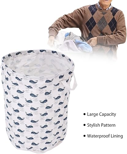 Miniatura 2 de Cesta de lavandería impermeable con patrón de delfín, cestas plegables para ropa sucia, cestas de almacenamiento de gran capacidad para dormitorio,