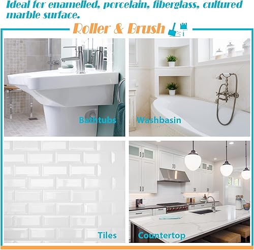 Miniatura 6 de REALINN Kit de reacabado de bañera y azulejos de 35.2 onzas, color blanco, kit de reglazing de bañera, refacción, baño, cocina, inodoro, ducha,