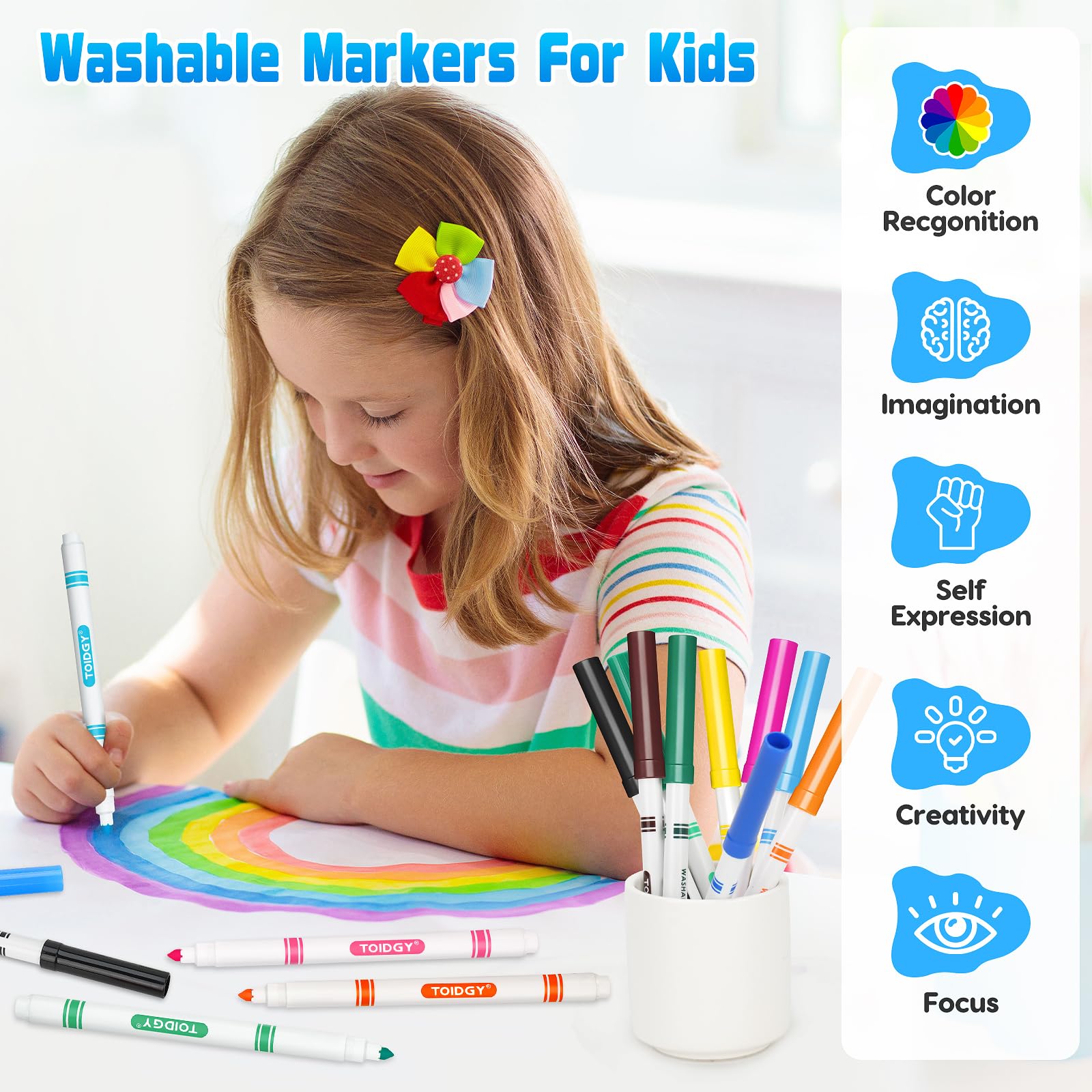 Toidgy 256 Stück waschbare Marker für Kinder, farbige Marker für die Schule, dünnes Marker-Set in 16 verschiedenen Farben, feine Linienmarker mit konischer Spitze, Schulbedarf, Klassenzimmer Must