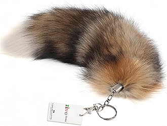 Fluffy Fox Tail Fur Keychain Cosplay Toy Party Costume Furry Wolf Tails Handbag Accessory Key Chain Ring Hook, Crystal Fox, About 16 inches
