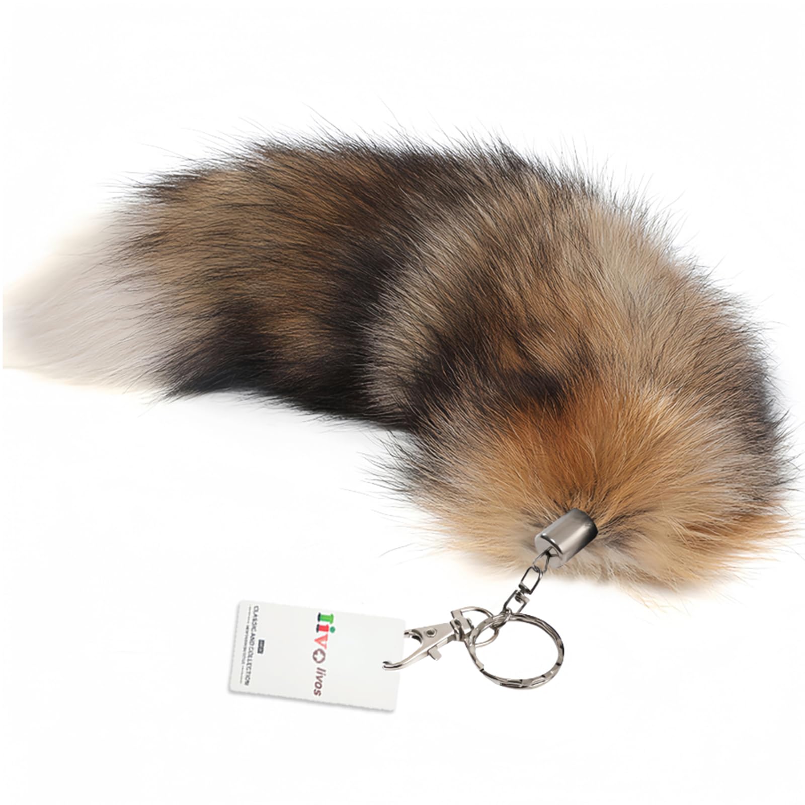 IivosIivos Fluffy Fox Tail Fur Keychain Cosplay Toy Party Costume Furry Wolf Tails Handbag Accessory Key Chain Ring Hook, Crystal Fox, About 16 inches