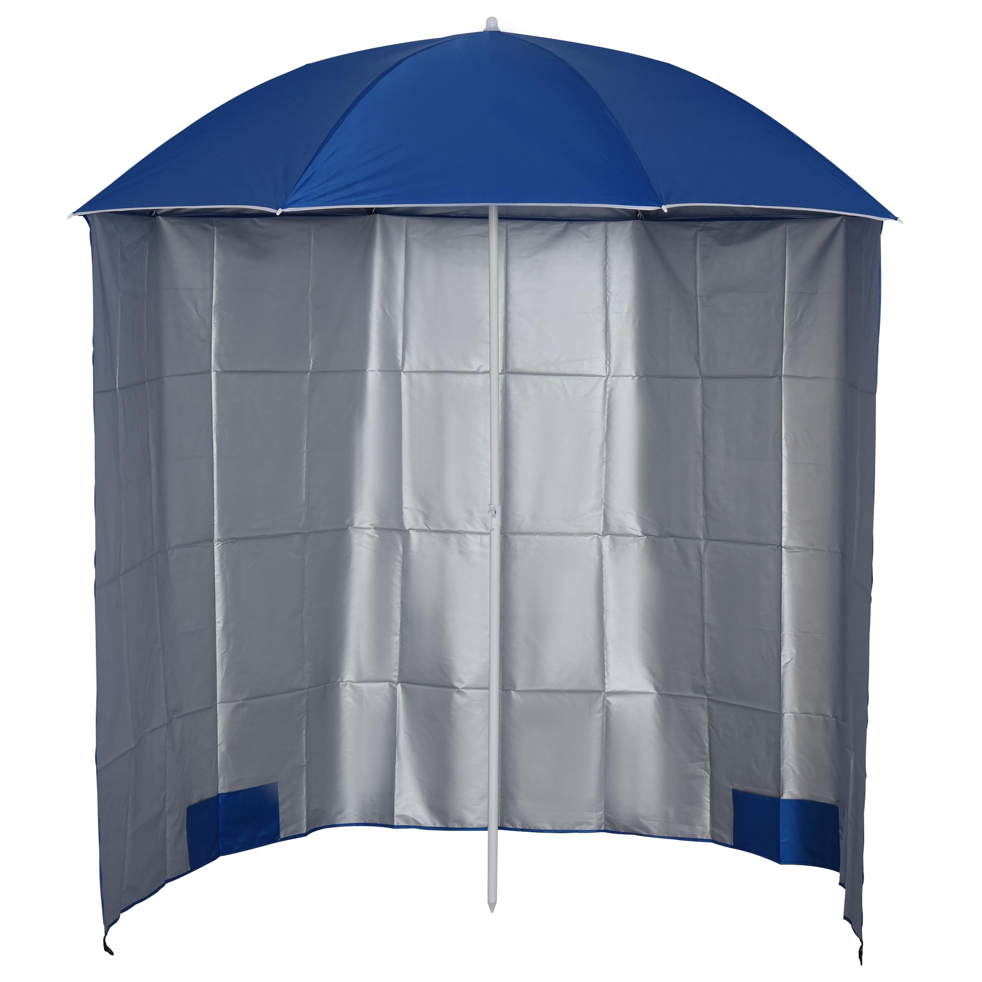 Outsunny Sombrilla de Playa con Panel Lateral Ø220x220 cm Parasol para Terraza con Apertura Manual 8 Varillas de Acero y Bolsa de Transporte para Jardín Piscina Azul