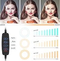 Vista 4 de Portátil multifuncional de 6.3 pulgadas regulable LED selfie video continuo Halo Ring Light Zoom Live Stream Soporte para teléfono con espejo