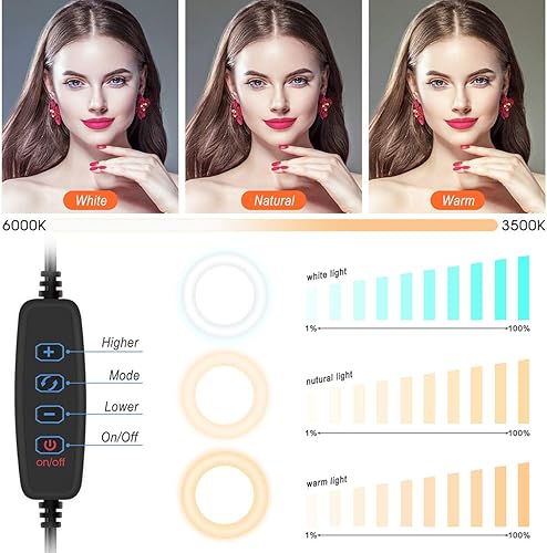 Miniatura 4 de Portátil multifuncional de 6.3 pulgadas regulable LED selfie video continuo Halo Ring Light Zoom Live Stream Soporte para teléfono con espejo de