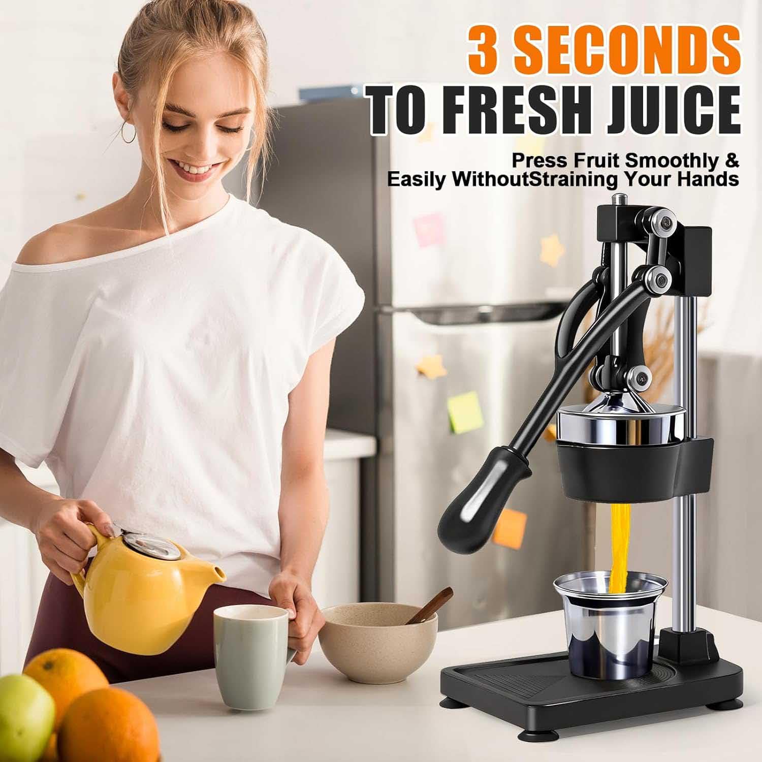 Kitchen Exprimidor de Cítricos Profesional para Naranja, limón y Lima - Prensa Manual de Metal con Soporte,Naranja