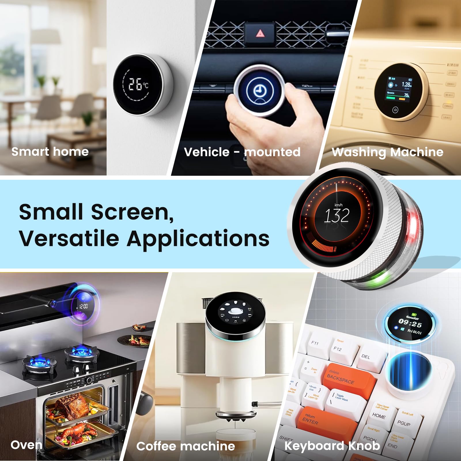 ELECROW ESP32 Rotary Display 240x240-1.28 Zoll HMI IPS Round Knob Touch Display Development Board, 2.4G WiFi und BLE Capacitive Touch Screen Kompatibel mit Arduino IDE und The LVGL Library, Silber