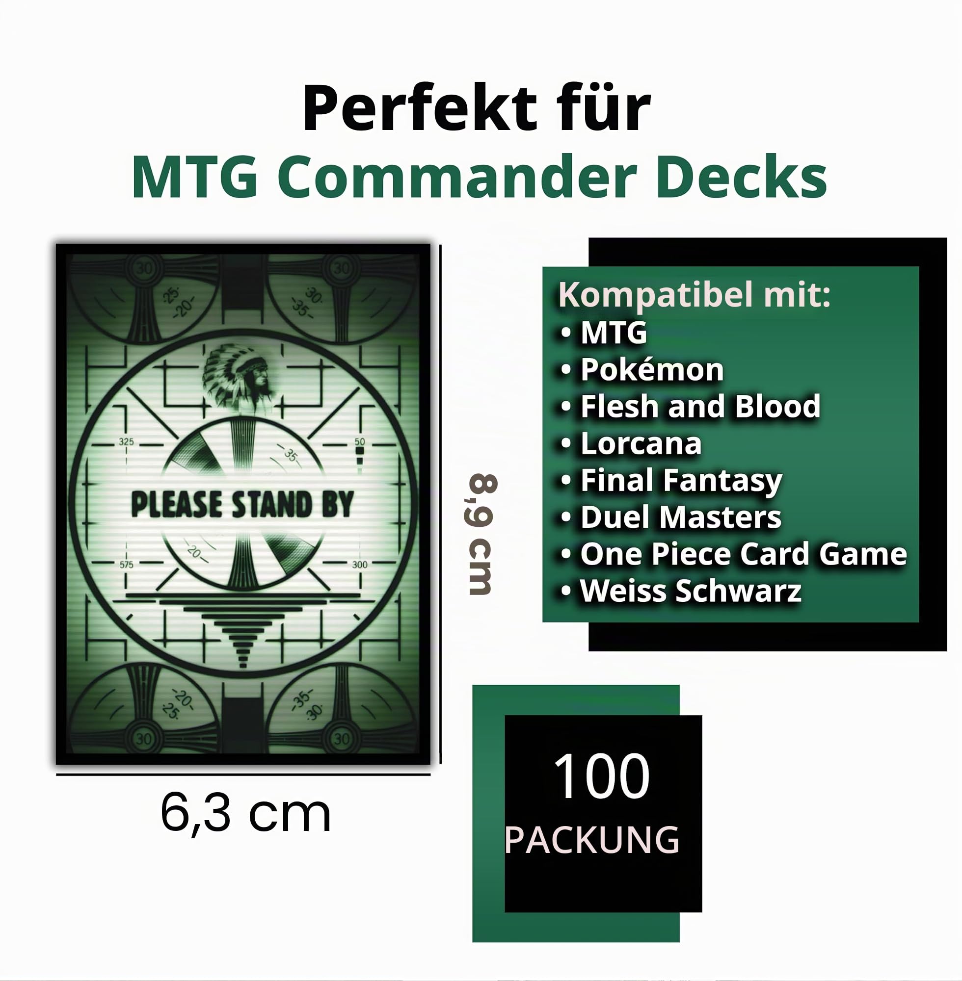 Card Sleeves - 100 Pack for MTG, Magic The Gathering, TCG Decks & More - Standard Size - Ideal for MTG Commander & Fallout Decks