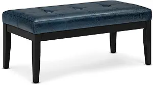 SIMPLIHOME Lacey 41 inch Wide Contemporary Rectangle Tufted Ottoman Bench in Distressed Dark Blue Vegan Faux Leather, Assembled, For the Living Room and Bedroom