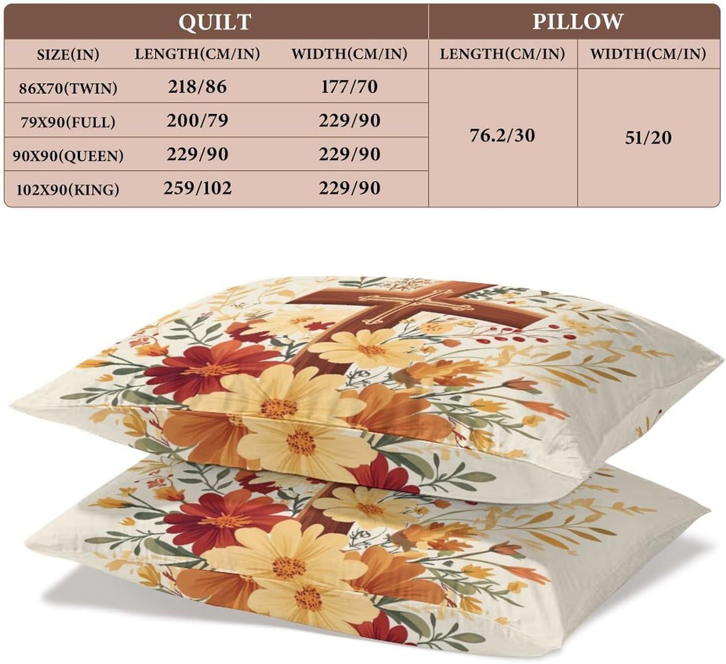 Delerain Comforter Cover Set King Size, Religious Cross Flowers 3-Piece Bedding Set for Women Men Modern Soft Microfiber Bedroom Set Room Decor, 1 Duvet Cover + 2 Pillowcases