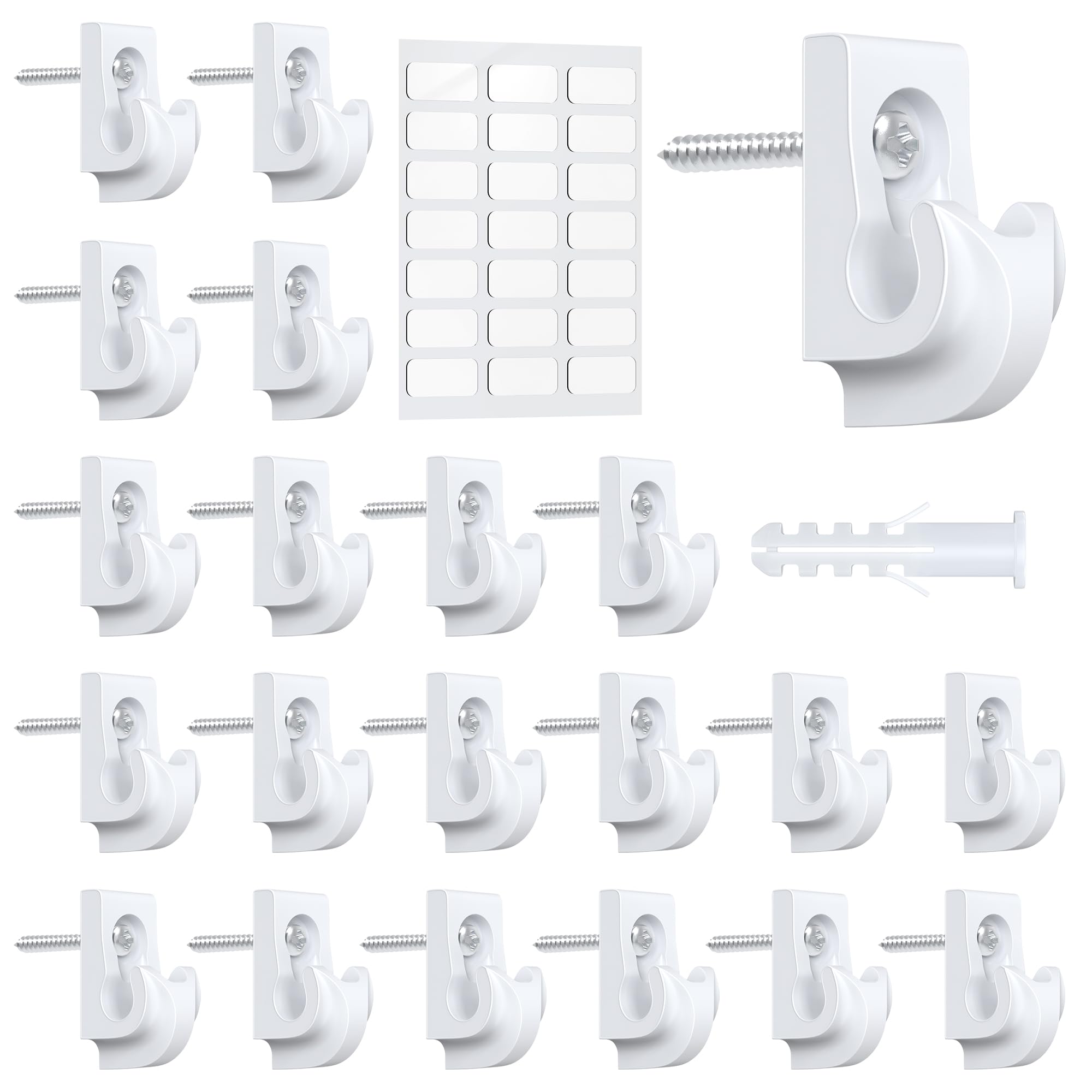 21 Pack Wire Shelf Clips Kit with Screws, Expansion Tubes & Adhesive Pads – Heavy Duty Closet Shelf Support Brackets, Wall Mounted Clips for ClosetMaid, Rubbermaid Wire Shelving (White)