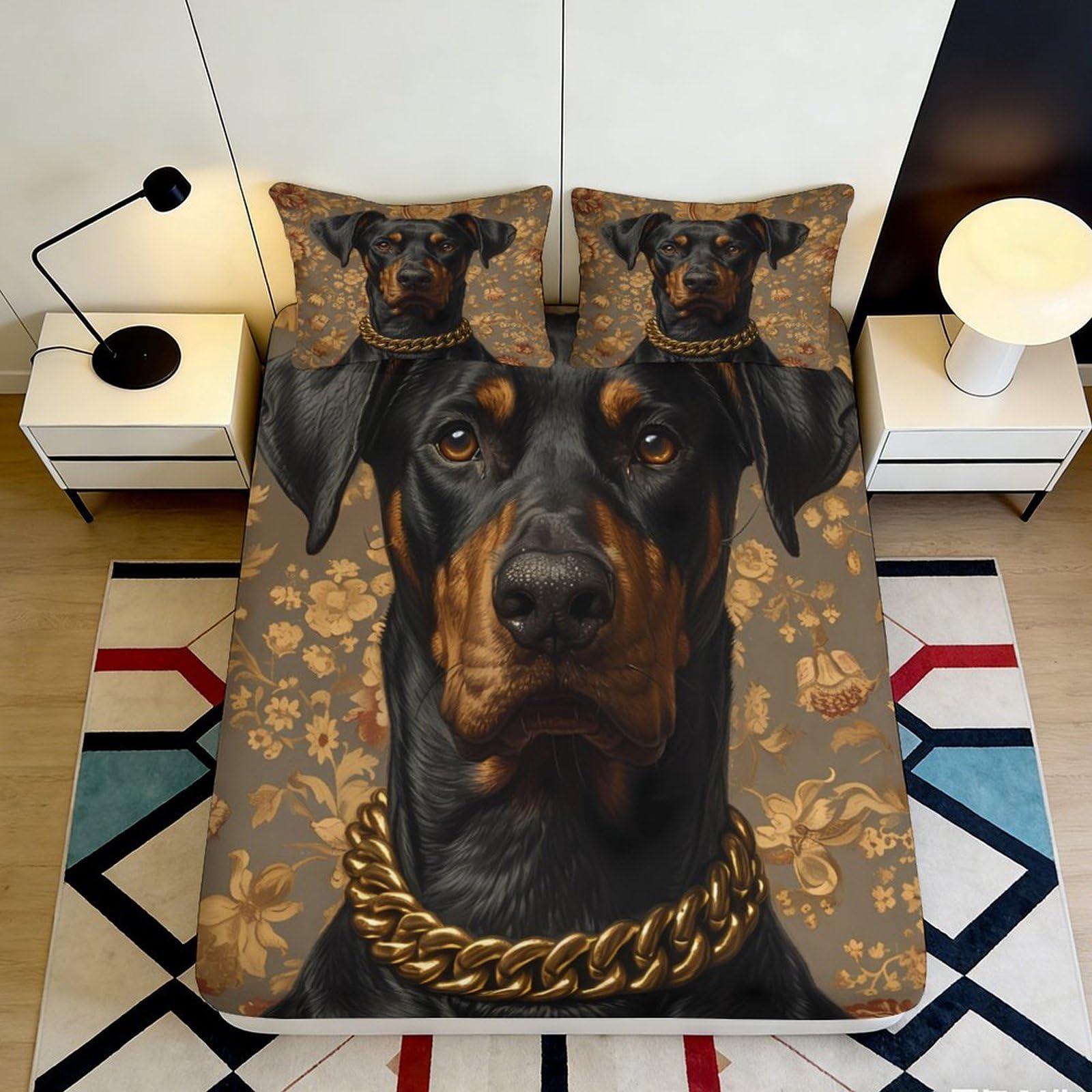 Jqzkxnhpbr Style-10 3D Printed Doberman Dog Fitted Sheet Microfiber Soft Anti-Slip Pet Portrait Bed Cover For Bedroom Guest Room Decor 90X200x25cm