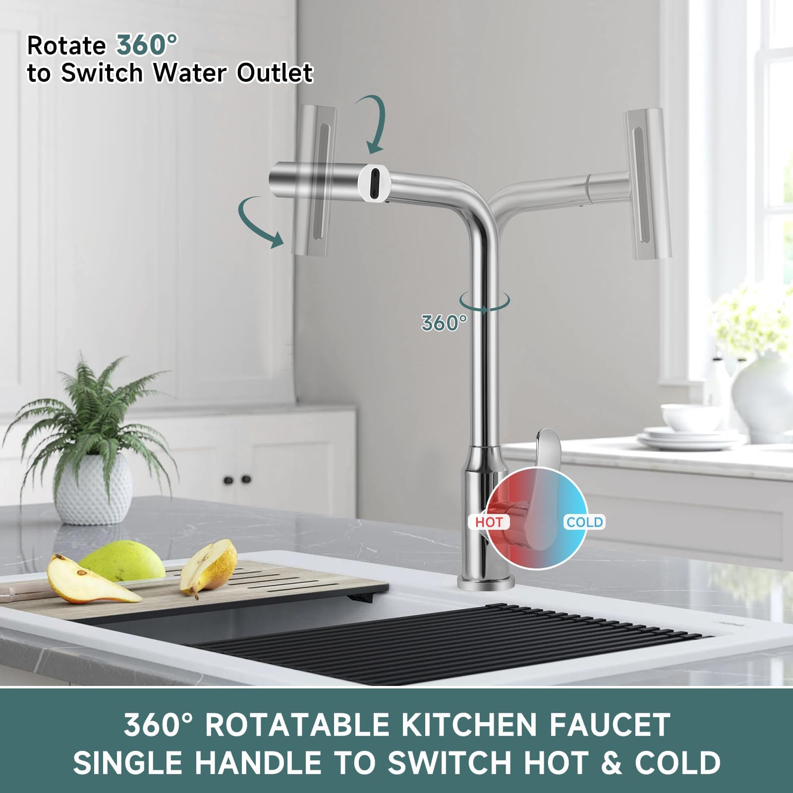 Wasserfall-Küchenarmatur – Gebürstetes Nickel, Herausziehbarer Sprühkopf, 3 Modi – KF034L