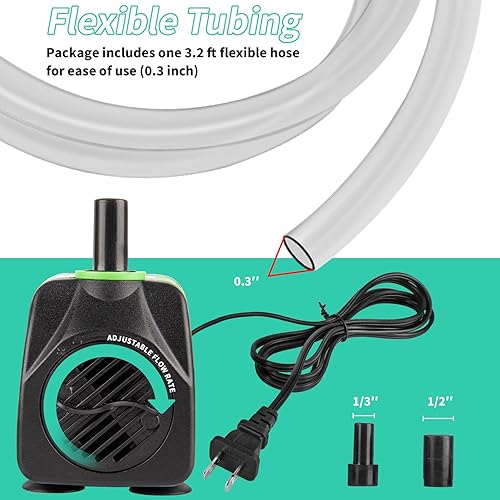 Miniatura 2 de FREESEA Bomba sumergible para acuario 160 GPH 10 W bombas de agua silenciosas ajustables con manguera de tubo de 3.3 pies para peceras pequeñas
