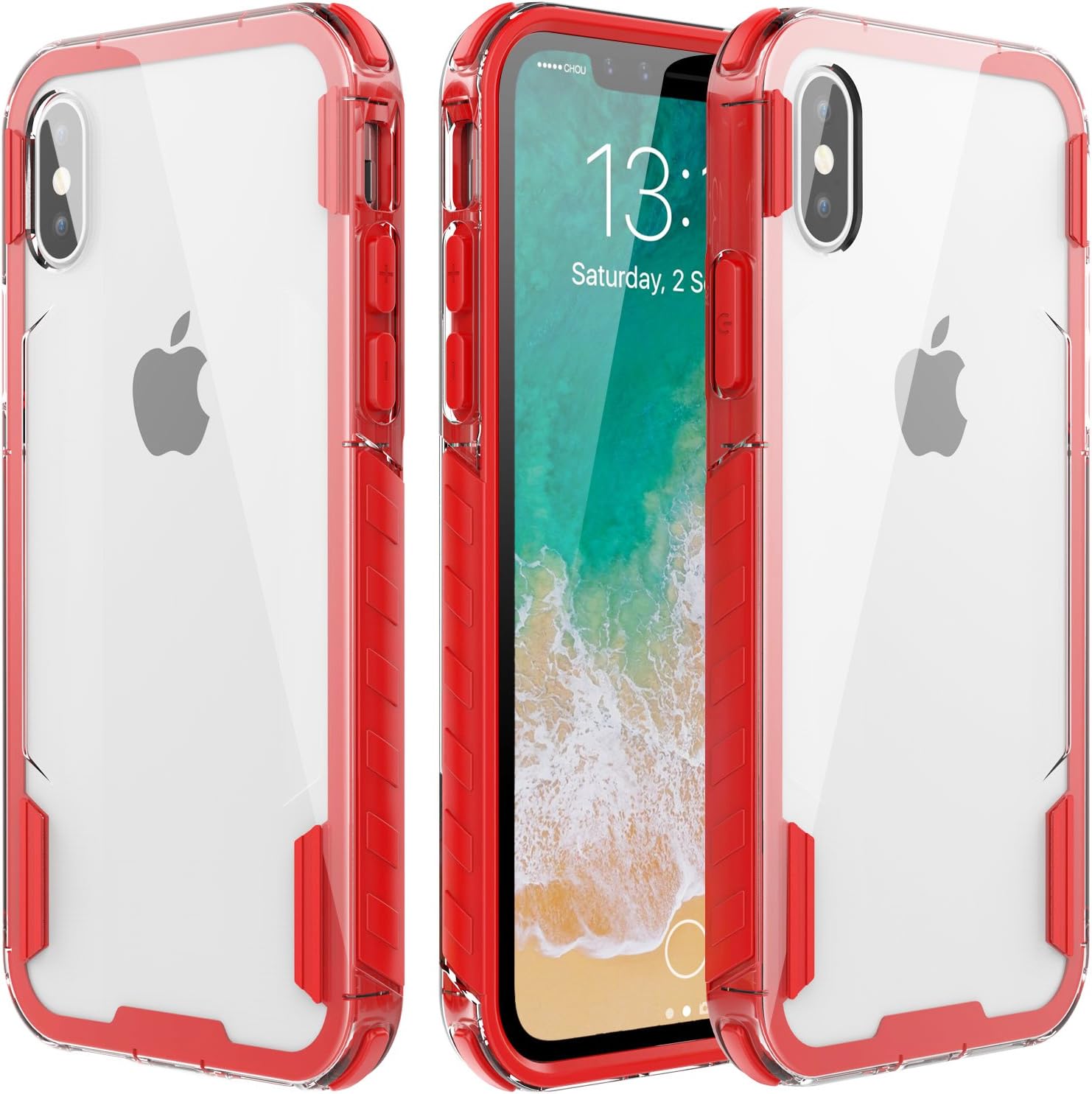 zisure iPhone X Case, XS Cases [Rock Sugar] Heavy Duty Crystal Hard Clear Case Durable Shatterproof Sports Phone Cover for iPhone X, iPhone Xs - 5.8 inch RED