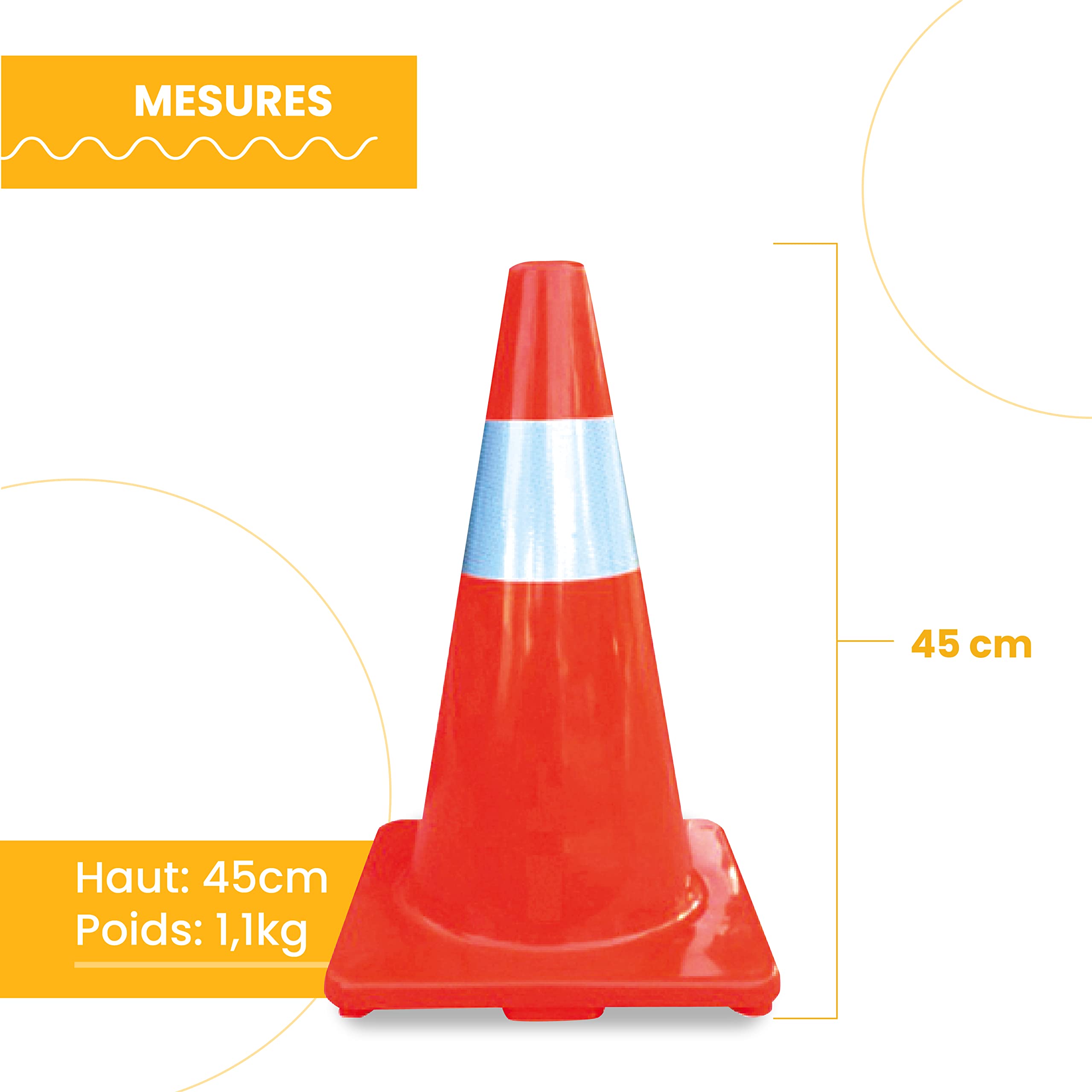 PARKING FACIL | Cône De Signalisation En Pvc Souple | Éléments De Balisage | Cône De Signalisation | Éléments De Sécurité Routière | Taille : 45cm | 1 Unité