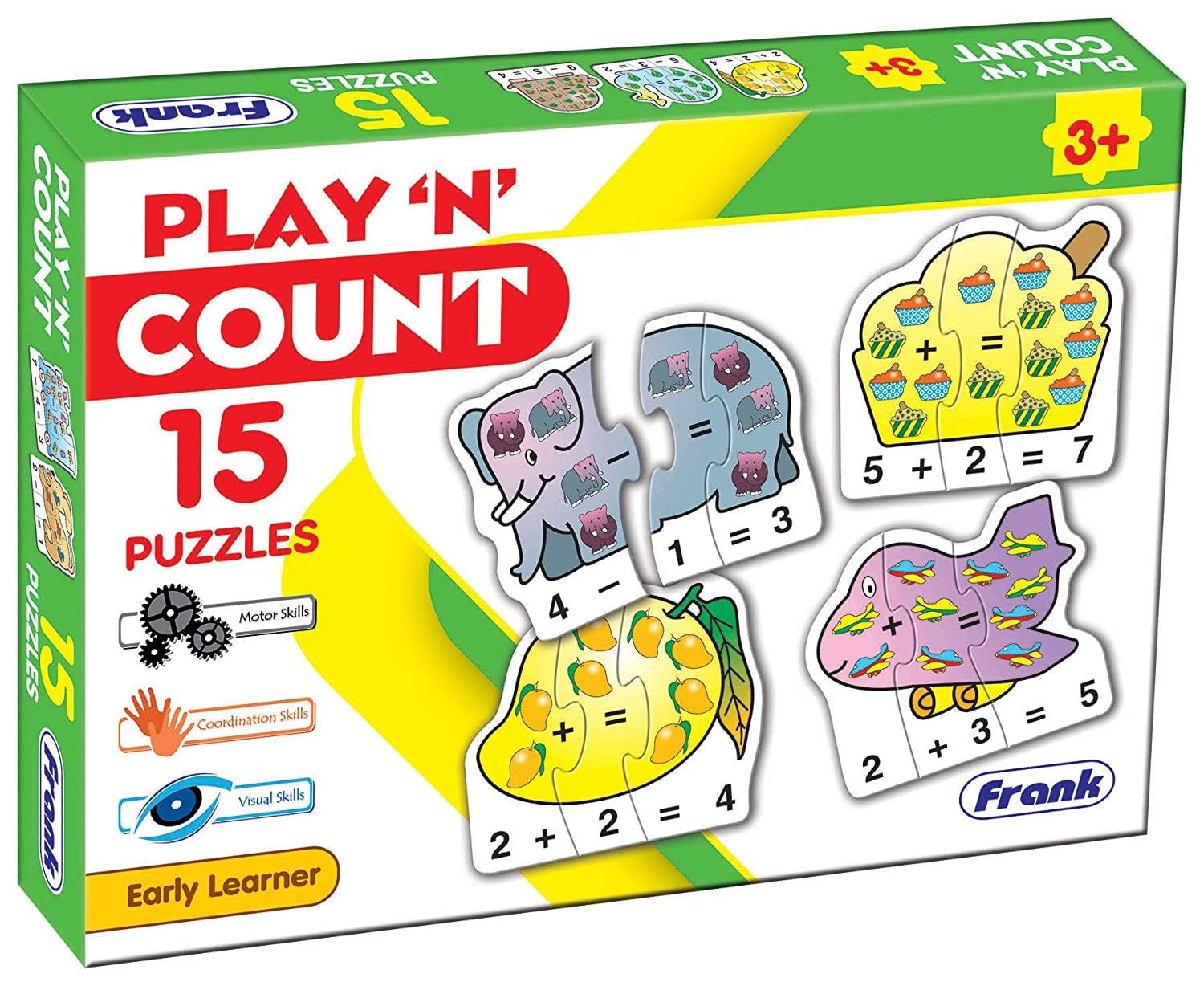 Frank Play ‘n’ Count Jigsaw Puzzles for Kids for Age 3, 4, 5, 6, 7-15 Self-Correcting 3 Pcs Puzzle | Fun & Creative Educational Toys | Brain Booster Kids Games | Gifts for Girls & Boys - 45 Pieces