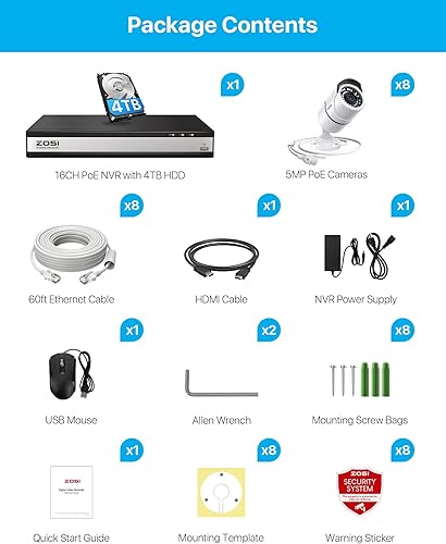 Miniatura 9 de ZOSI Sistema de cámaras de seguridad PoE 4K de 16 canales, 4K 8MP 16 canales H.265 NVR con disco duro de 4 TB y 8 cámaras IP PoE de 5MP para