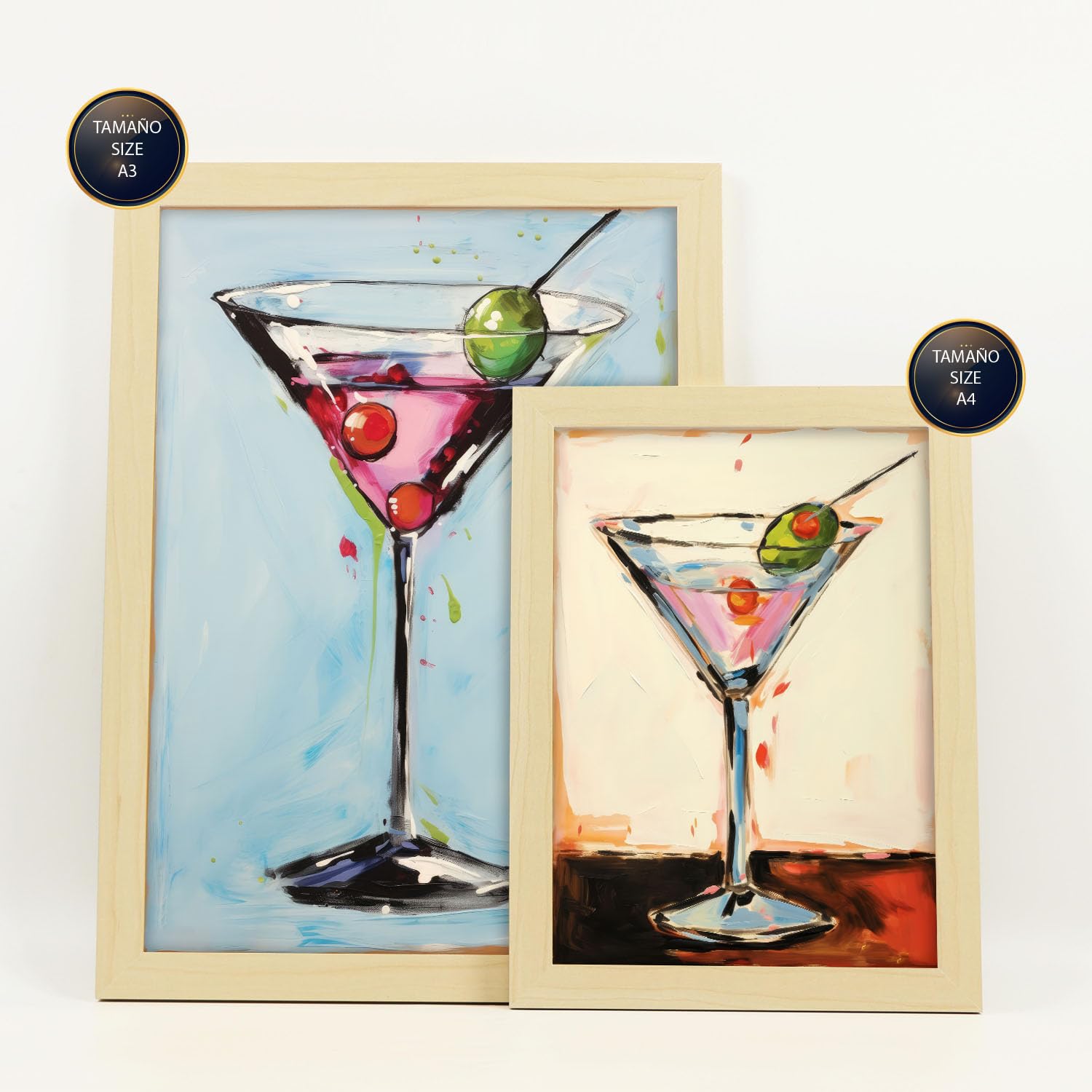 Nacnic Set de 6 Bebidas Posters. En Póster de los amantes de la comida. Cuadros decorativos estéticos para su sala de estar, dormitorio, hogar Tamaños A4 y A3 con marcos de madera ligera