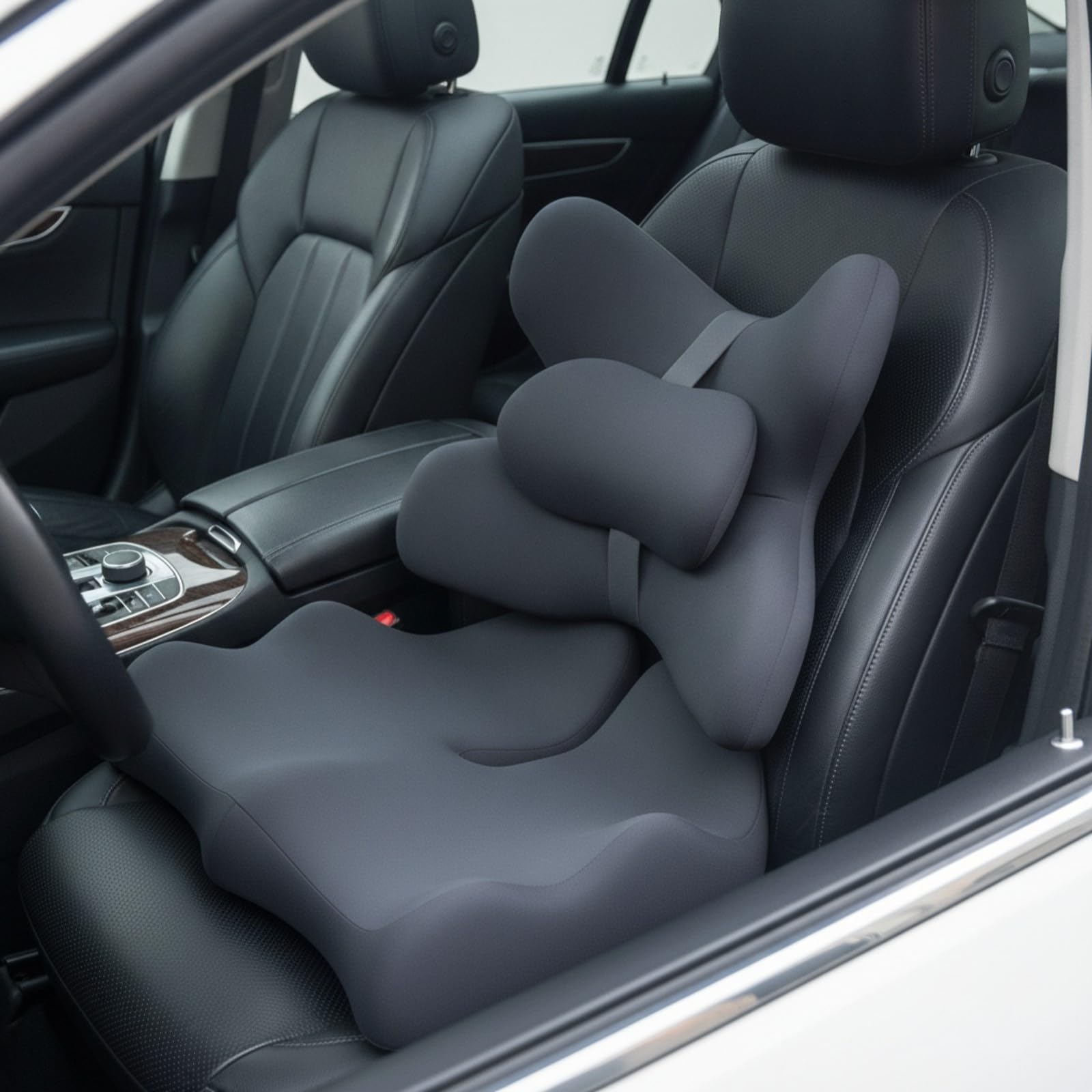 kowaku Cuscino in Memory Foam Confortevole | Benessere Duraturo, Cuscino per Sedile con Lombare, Auto, Impiegati, Grigio Scuro