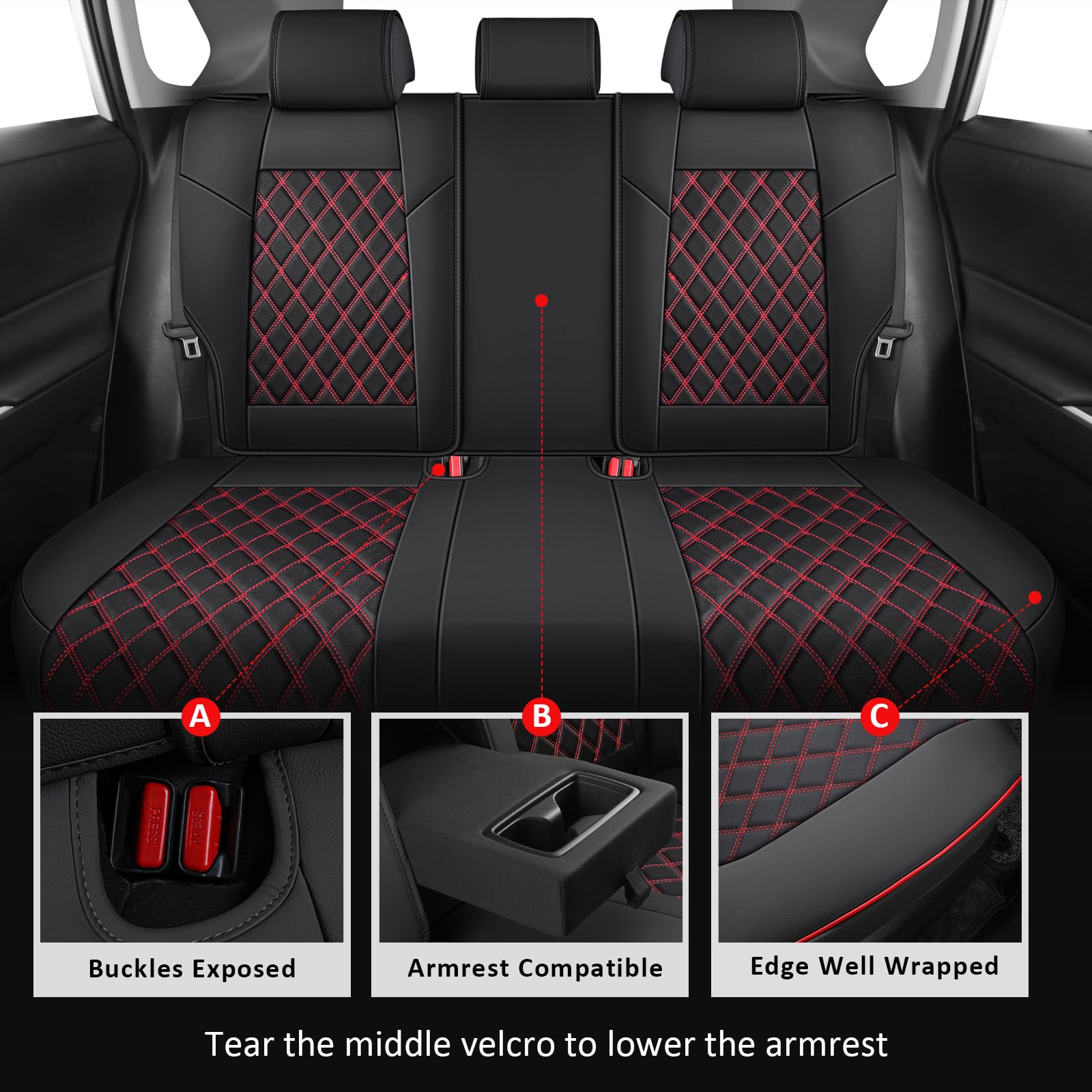 MIROZO Car Seat Covers for Toyota Rav4, Leather Rav4 Seat Covers Compatible with 2019 2020 2021 2022 2023 2024 2025 Toyota RAV4 Hybrid LE XLE Limited Seat Cover Full Set(Black and Red)