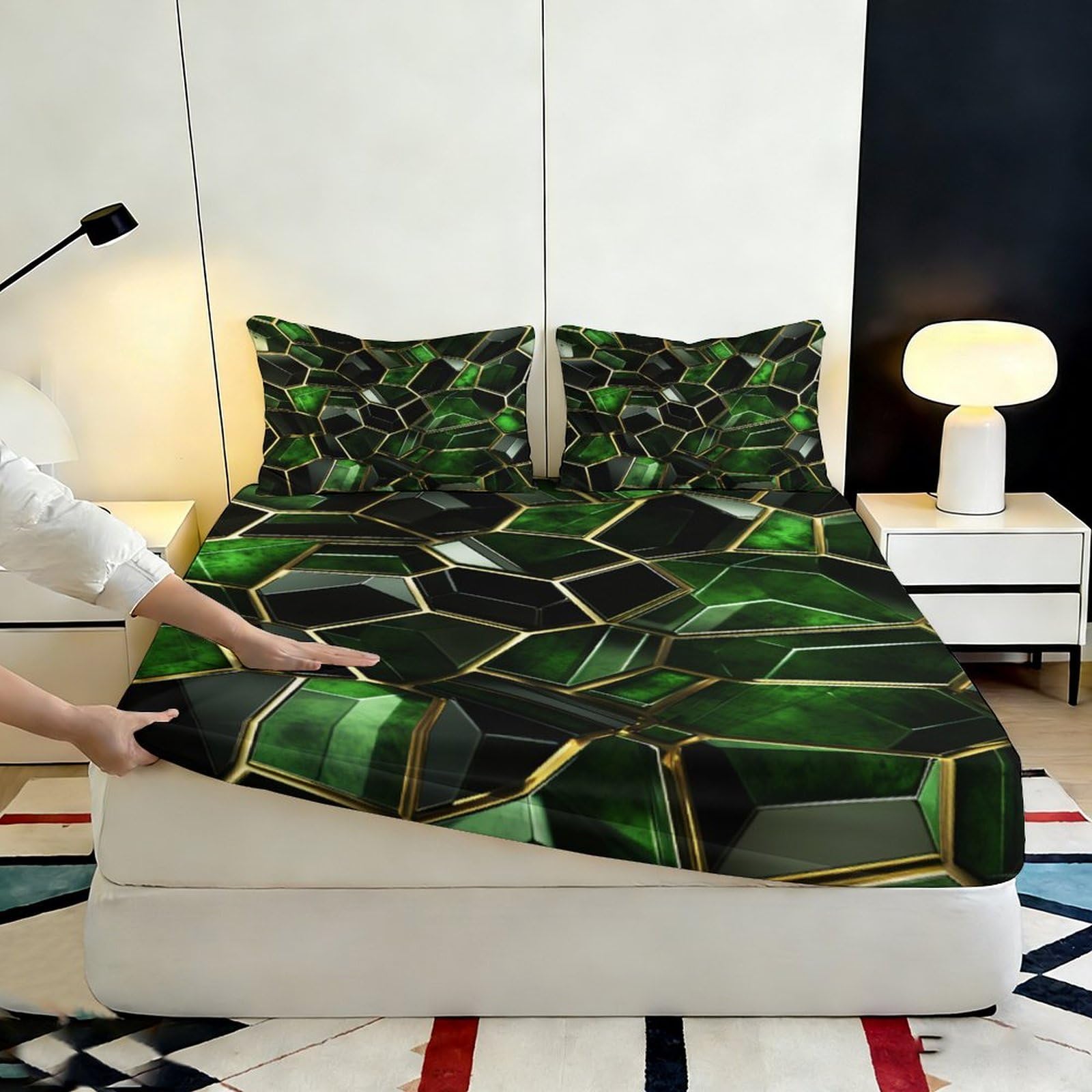 Lenzuolo con angoli con stampa geometrica 3D, in microfibra, antiscivolo | morbido, coprimaterasso, facile da pulire, traspirante, lavabile, 180 x 200 x 25 cm