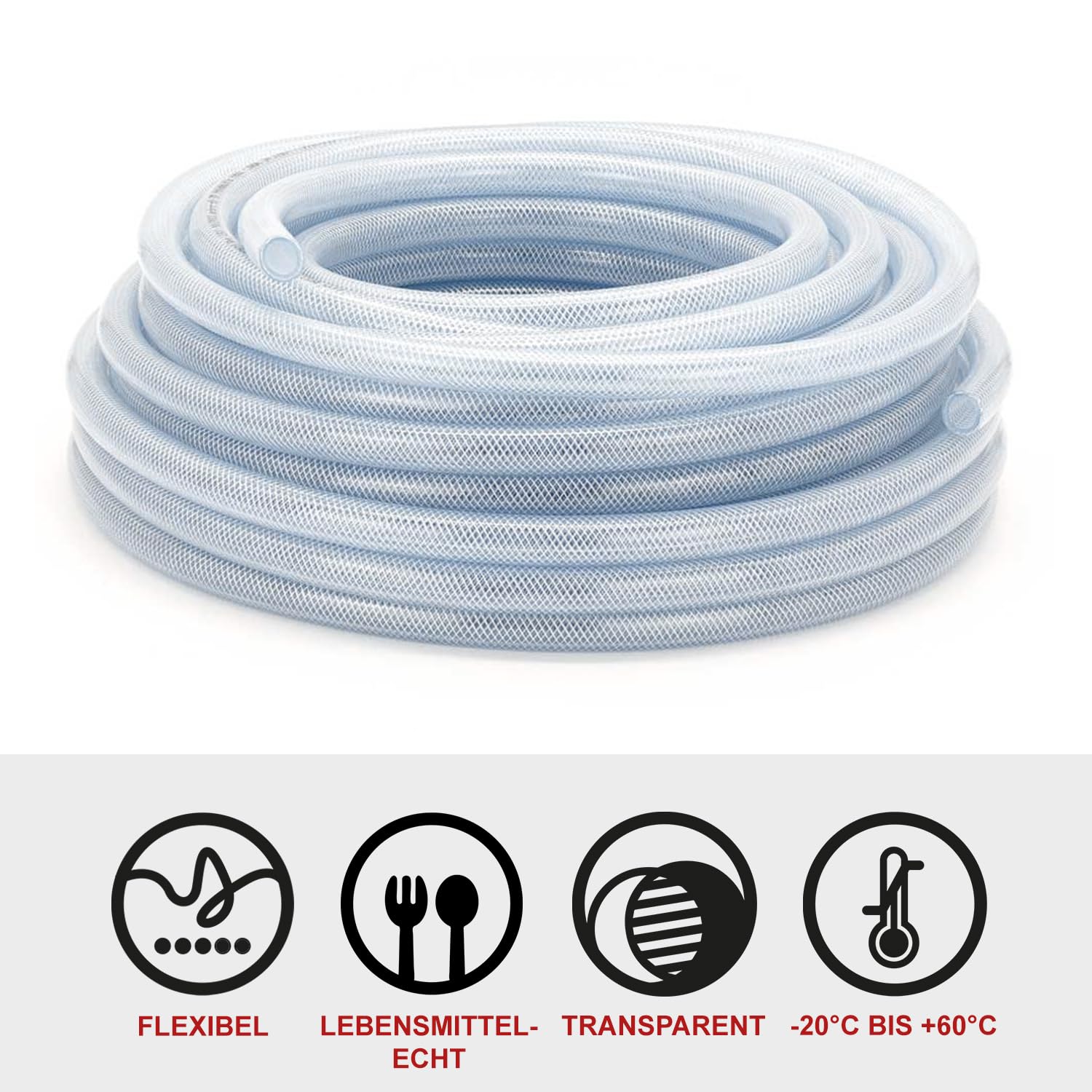 FLEXTUBE TX Ø 13mm x 3mm (1/2 Zoll), 10m lang PVC Schlauch mit Gewebe, Lebensmittelecht durchsichtig flexibel Druckschlauch Druckluftschlauch Lebensmittelschlauch Wasserschlauch Luftschlauch