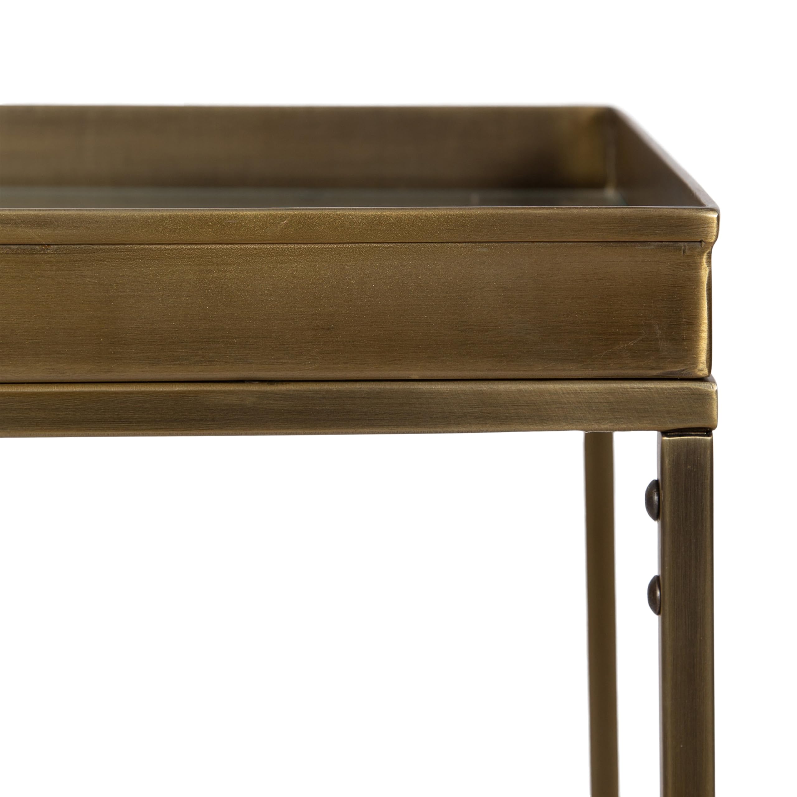 Kate and Laurel Lonsdale Transitional Glass Narrow End Table; 18 x 12 x 24; Clear Glass and Antique Brass; Decorative Contemporary Metal Side Table for Bedroom Nightstand or Living Room Accent