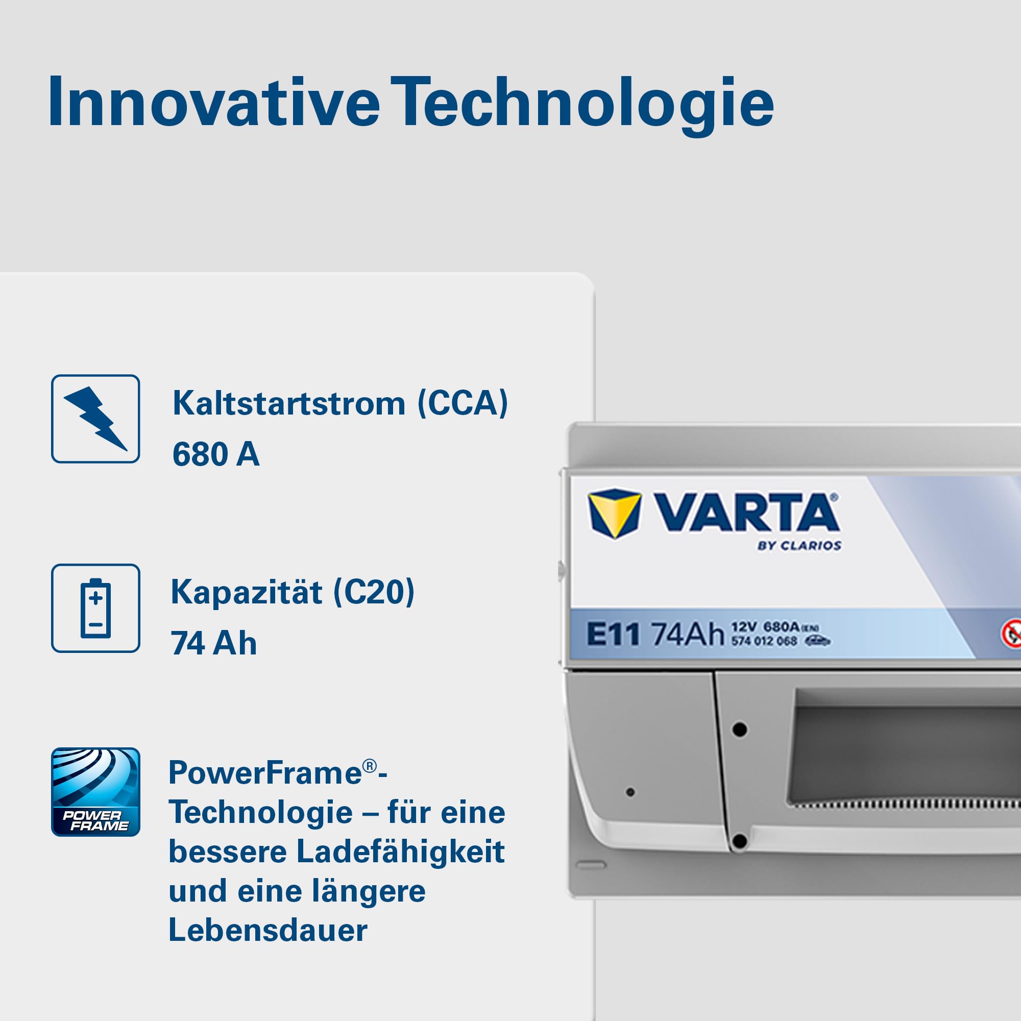 VARTA Automotive DYNAMIC SLI (E11) 12V 74Ah 680A - Nassbatterie KFZ mit Standardausstattung & ohne Start-Stopp System - Starterbatterie für einfachen Energiebedarf - Bleisäurebatterie wartungsfrei