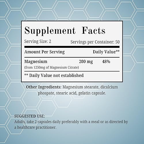 Miniatura 2 de Arymar Suplemento de citrato de magnesio - 200 mg de magnesio - 100 cápsulas