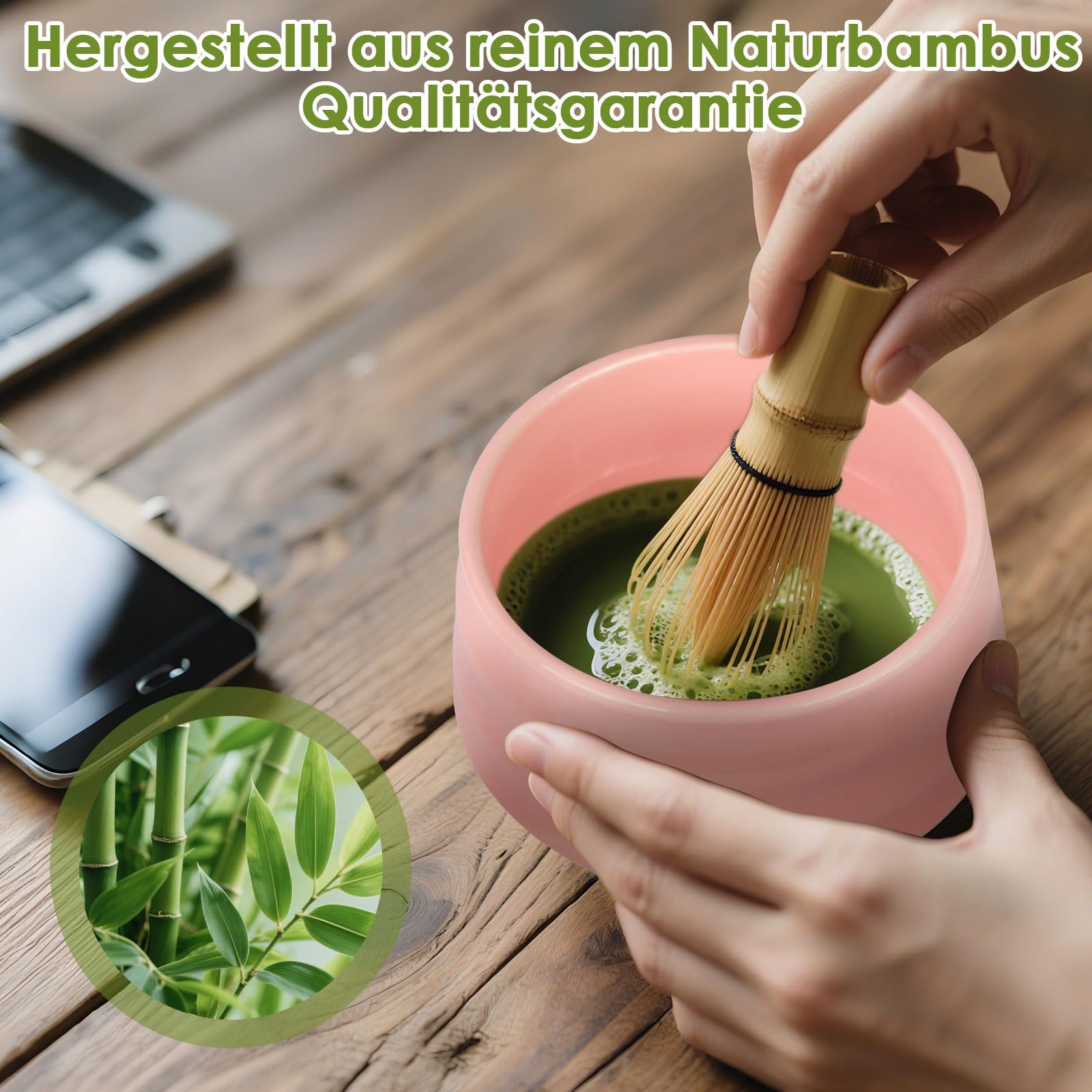 Kompletny japoński zestaw matcha, bambusowa trzepaczka, łyżka, miska i podstawka, zestaw matcha idealny do tradycyjnej ceremonii herbaty i herbaty maczowej