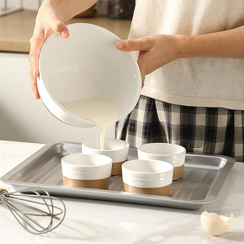Miniatura 7 de Hasense Ramequines de cerámica, 4 onzas de crema Brulee Ramekins aptos para horno, pequeños ramequines juego de 6, mini platos de soufflé para