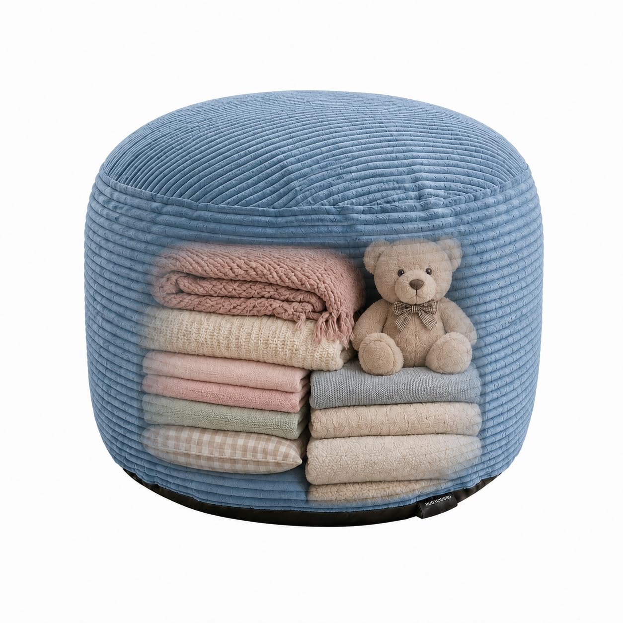 Storage Pouf Cover, No Filler, Corduroy, Slate Blue, 24 Inch