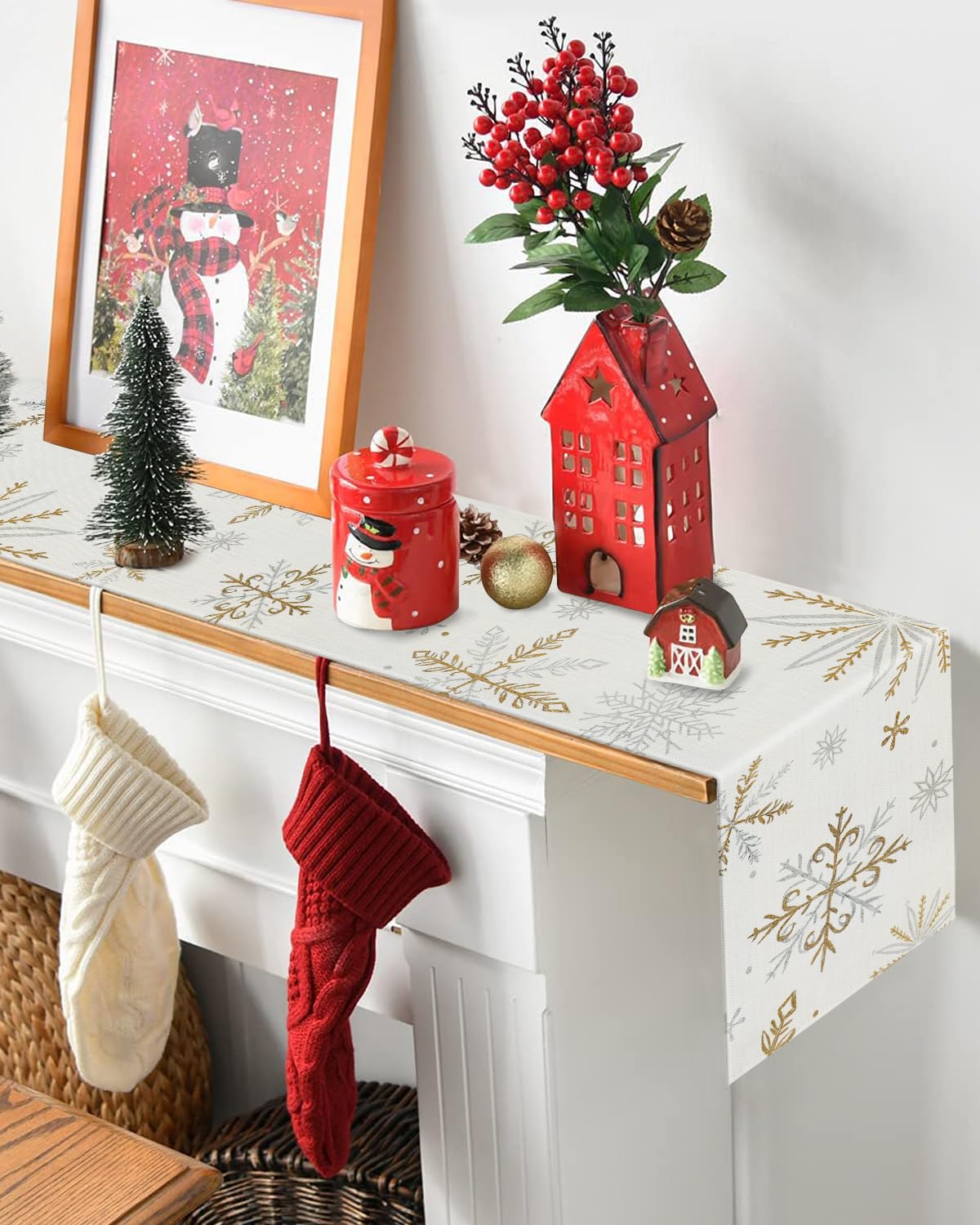 Witte Kerst Tafelloper Wasbaar Modern Beige Crème