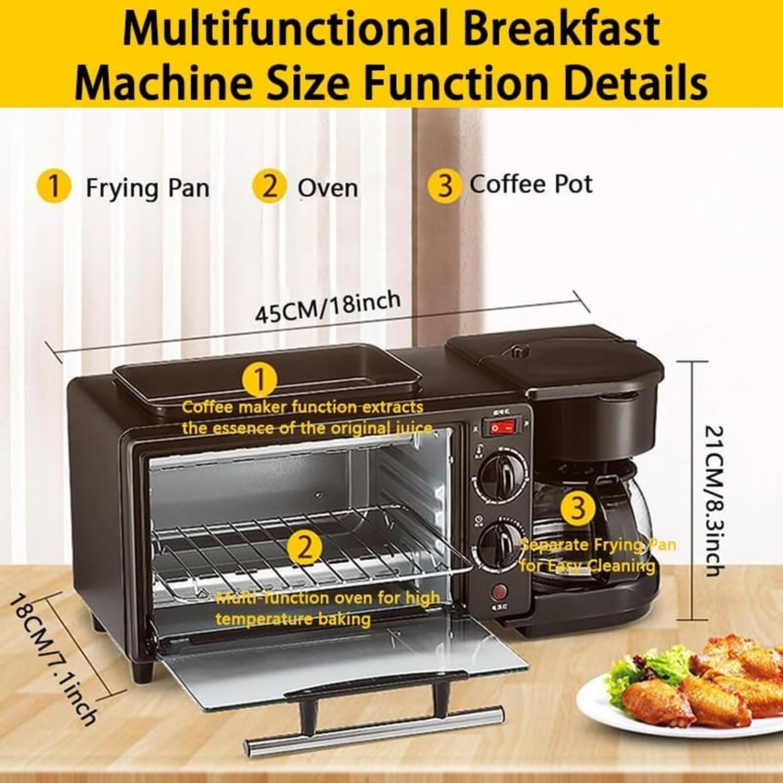 Stazione colazione multifunzione 3-in-1, Forno tostapane e macchina per caffè combinati, Elettrodomestico compatto per la cucina domestica e piccole cucine