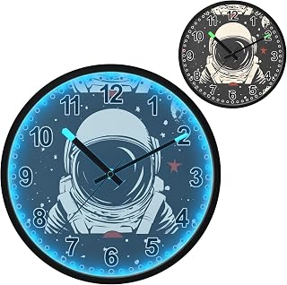 ALAZA 12 Astronaut Portrait Moon Starry Sky Lighted Wall Clock Battery Operated 12 Inch Silent Non Ticking Clock for Bedroom Office Living Room Decor