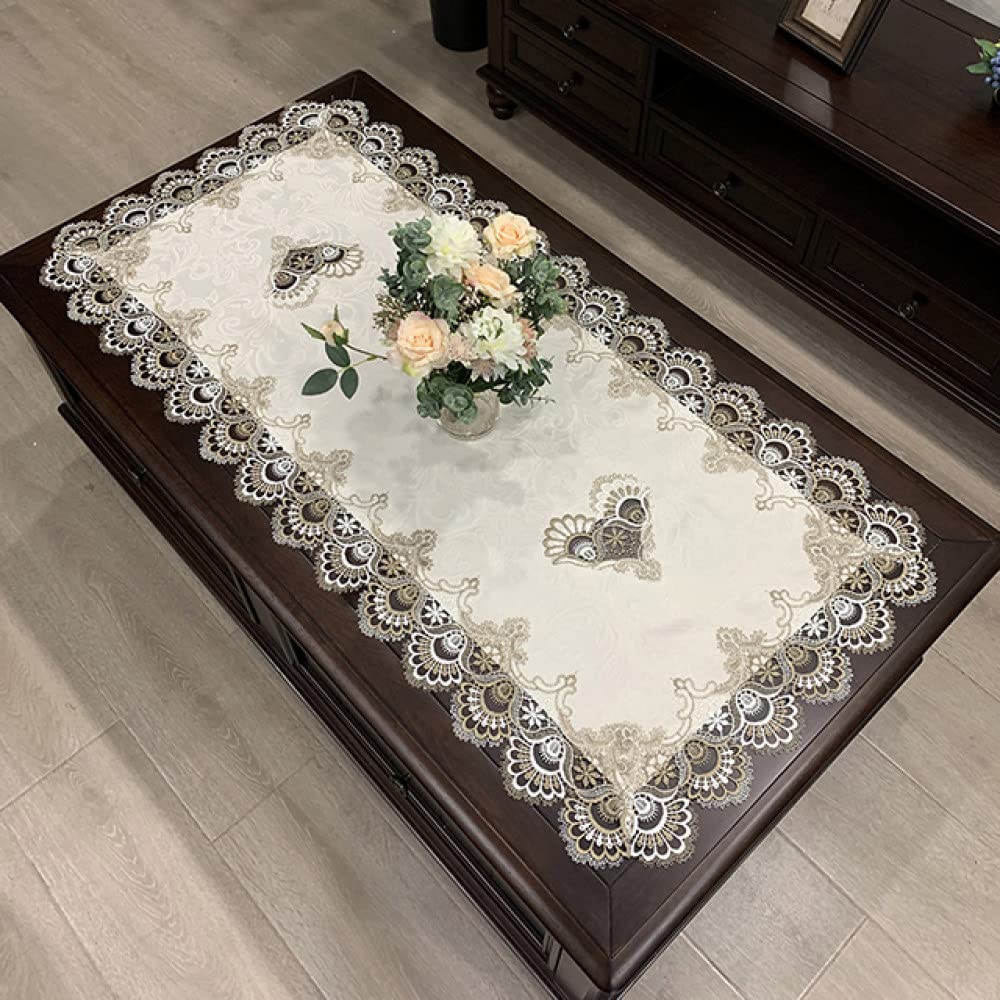 Nappe table basse brodée européenne tissu doux 70x130cm dentelle fleur