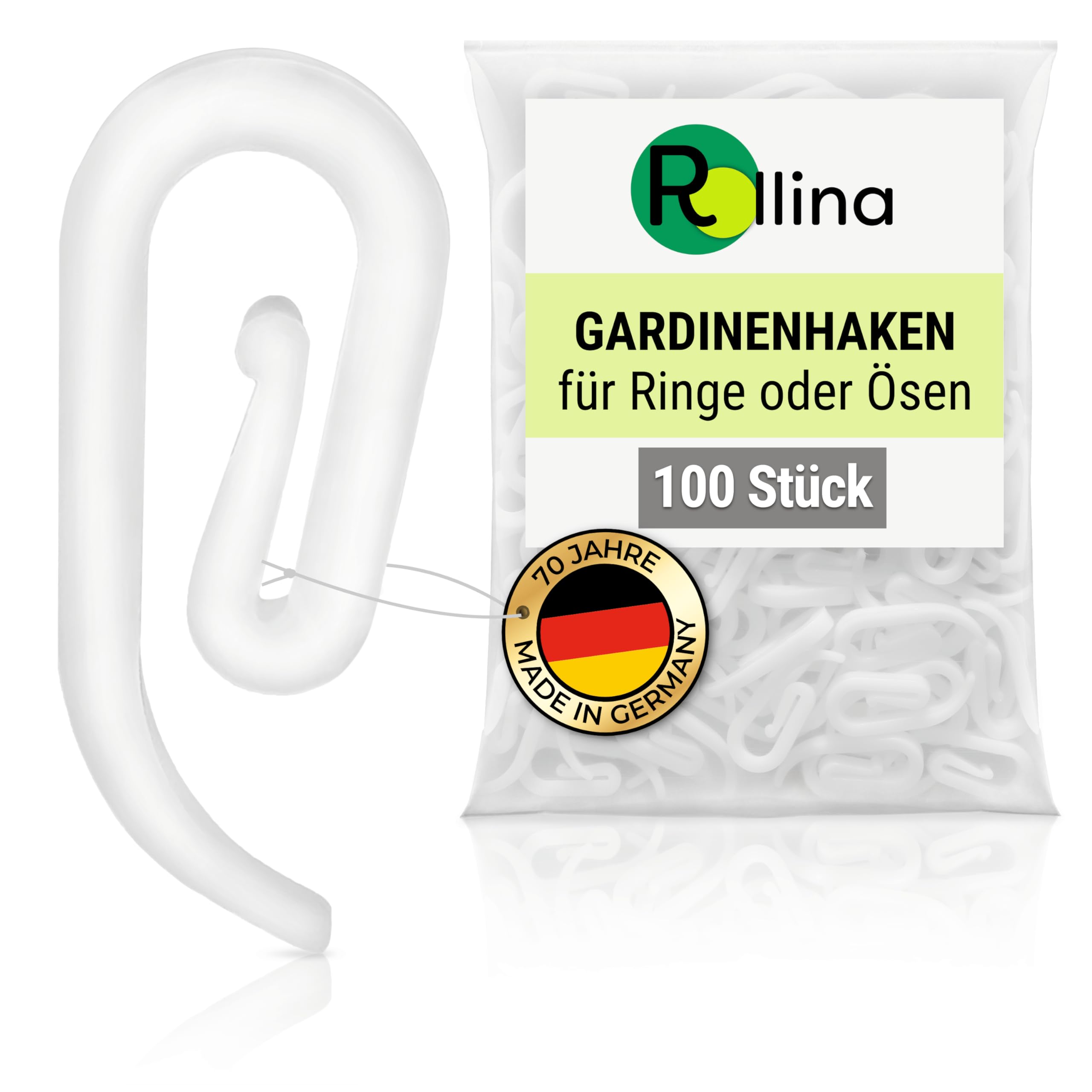 Rollina 100 Ganci Per Tende Bianchi | Per Anelli, Occhielli E Nastri Arricciati | Fatti In Germania Con Plastica Riciclata